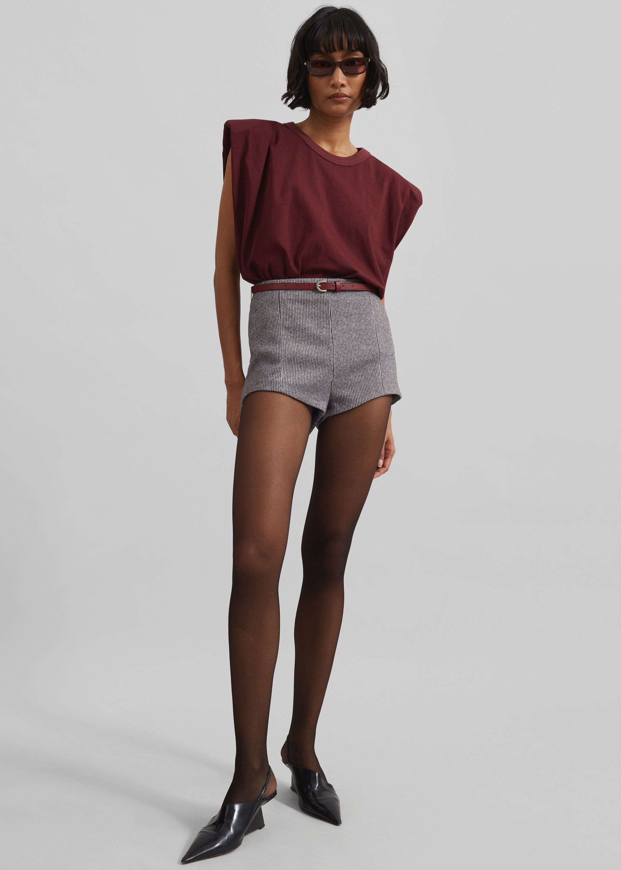 Shop the look image for Mevra Houndstooth Hot Pants - Grey
