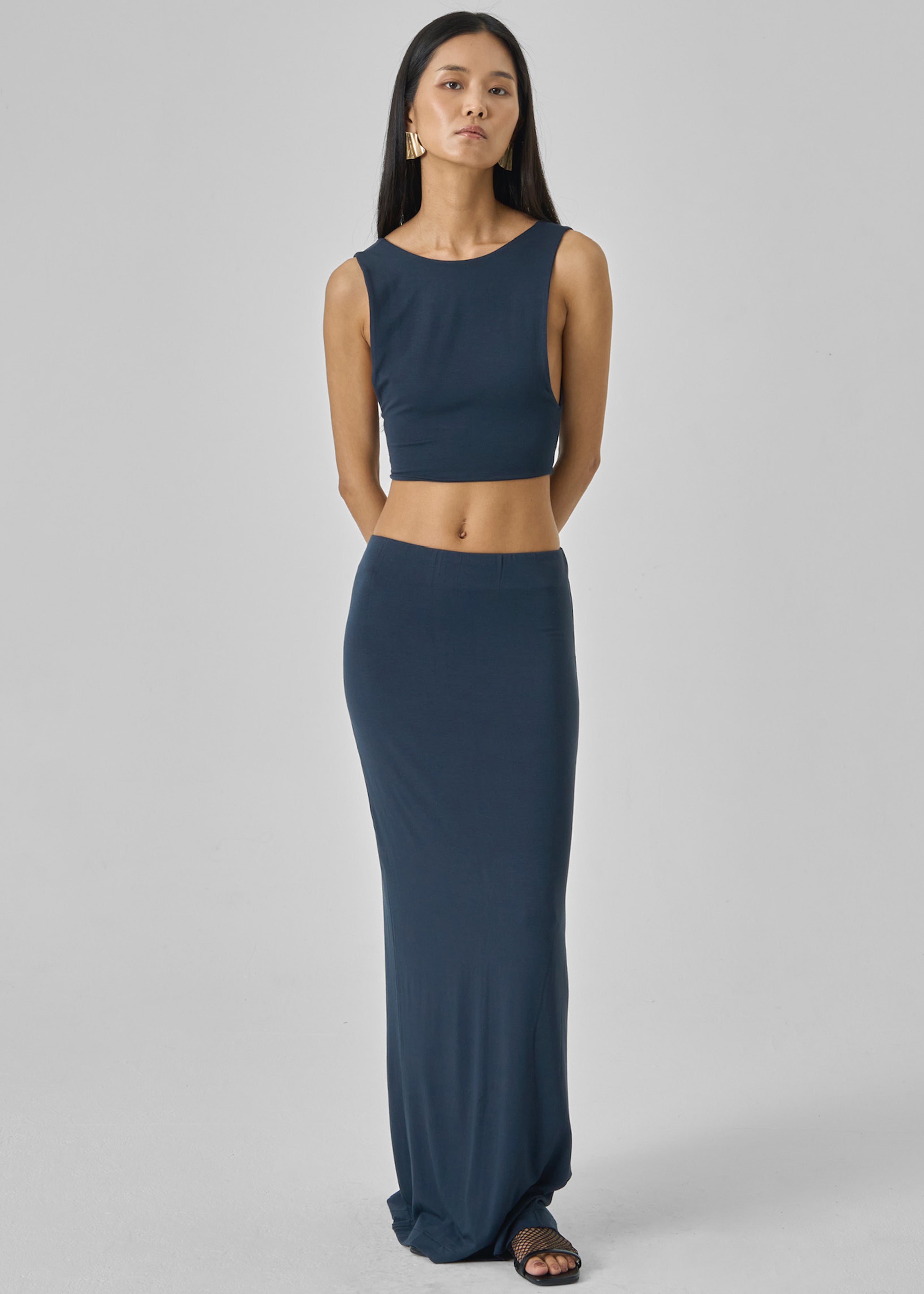 Evangeline Cropped Tank - Navy - 3