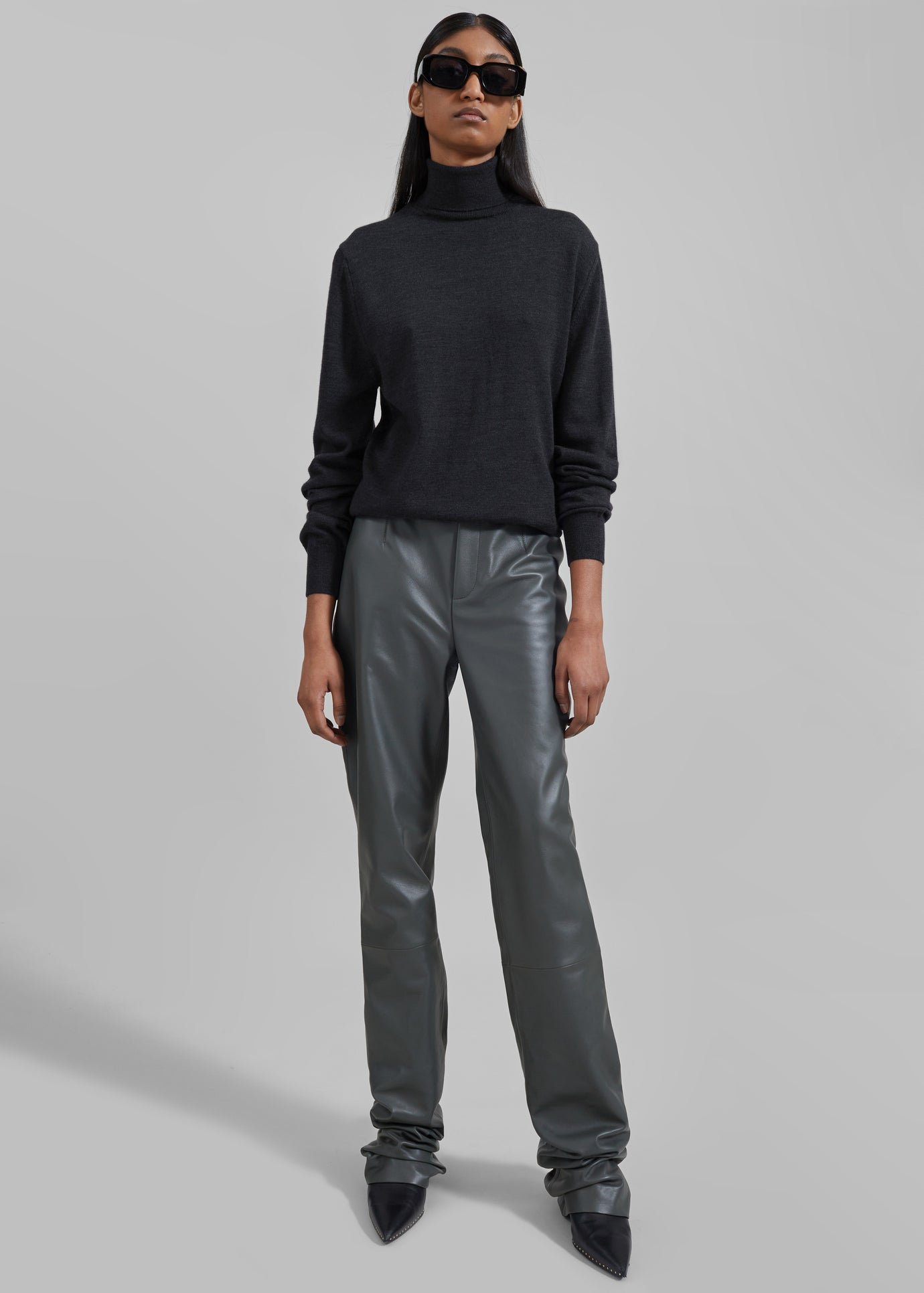 Eve Thin Turtleneck Sweater - Dark Grey Melange - 1