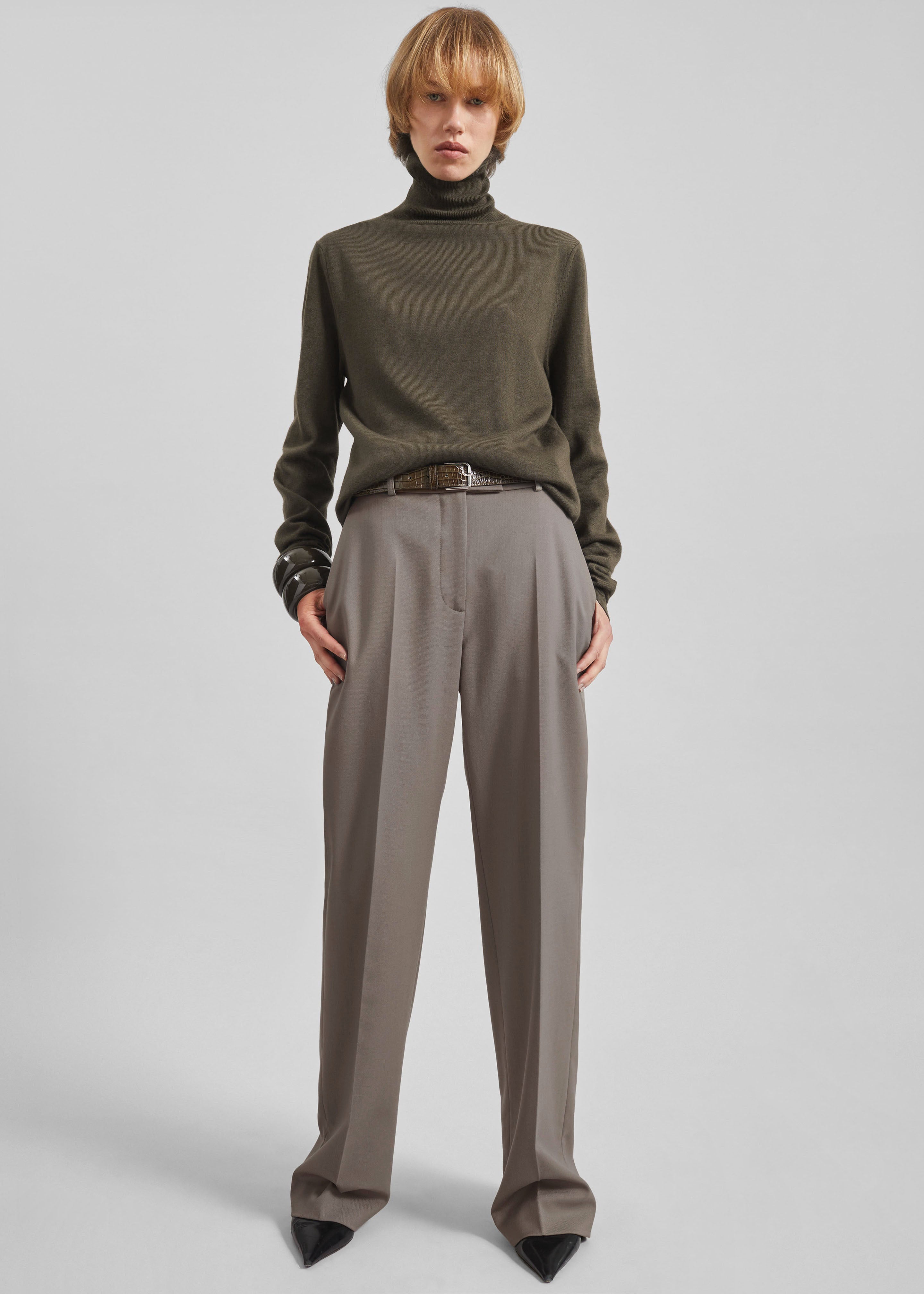 Eve Thin Turtleneck Sweater - Olive - 3