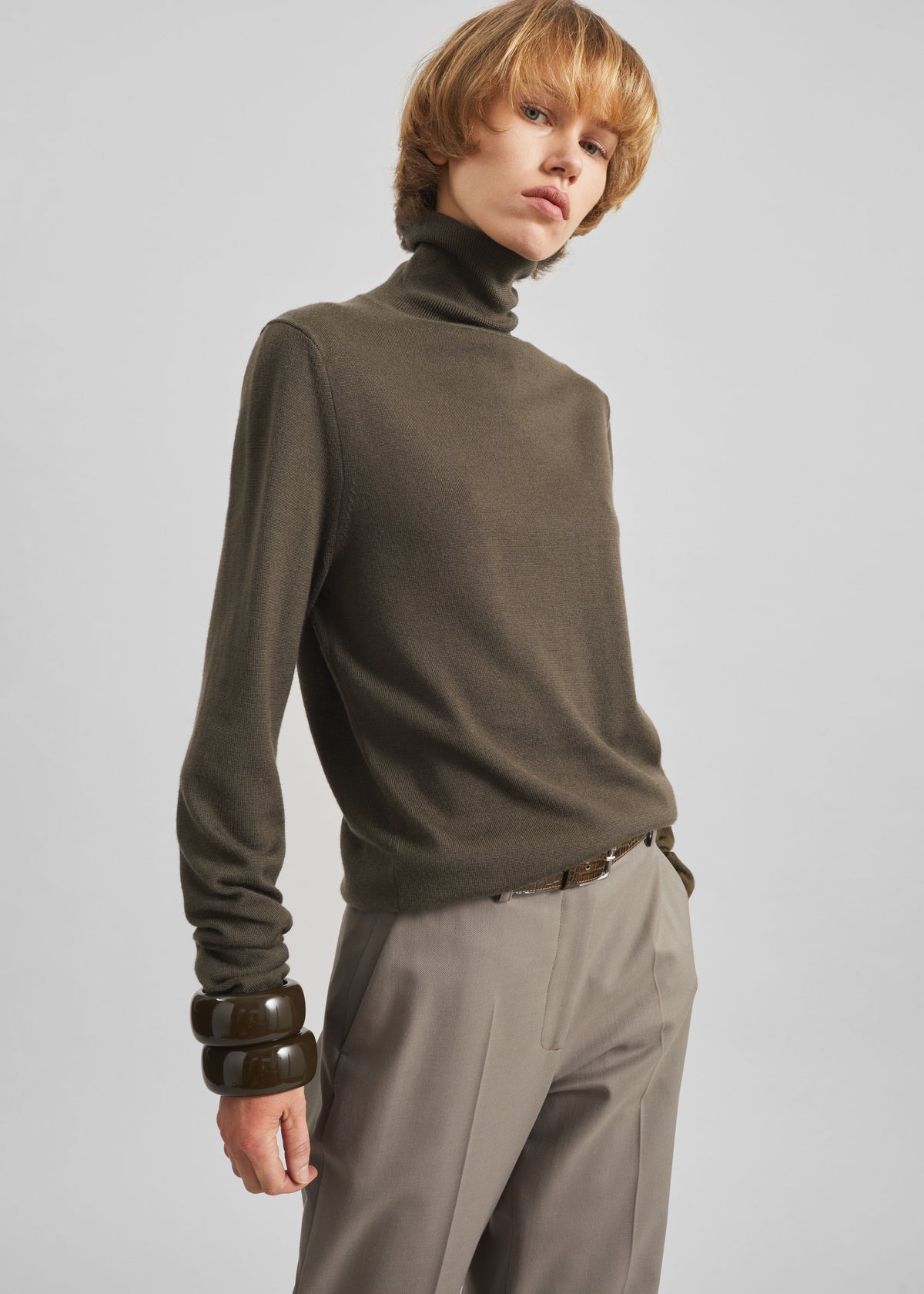 Eve Thin Turtleneck Sweater - Olive - 4