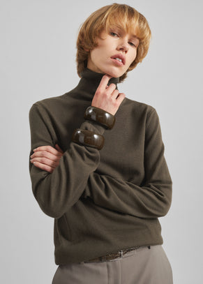 Eve Thin Turtleneck Sweater - Olive