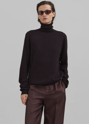 Eve Thin Turtleneck Sweater - Dark Plum