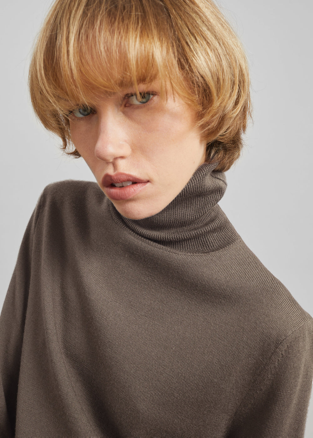 Eve Thin Turtleneck Sweater - Dark Taupe - 1