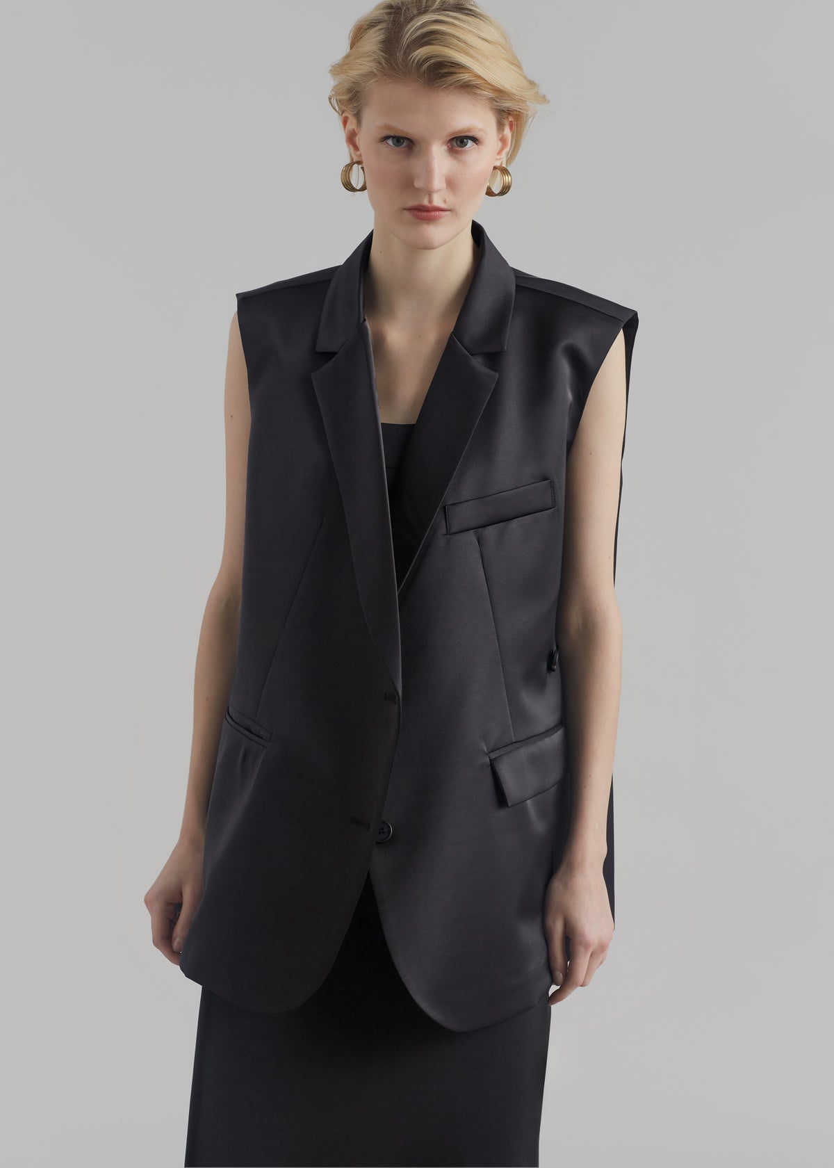 Everly Satin Vest - Black - 3