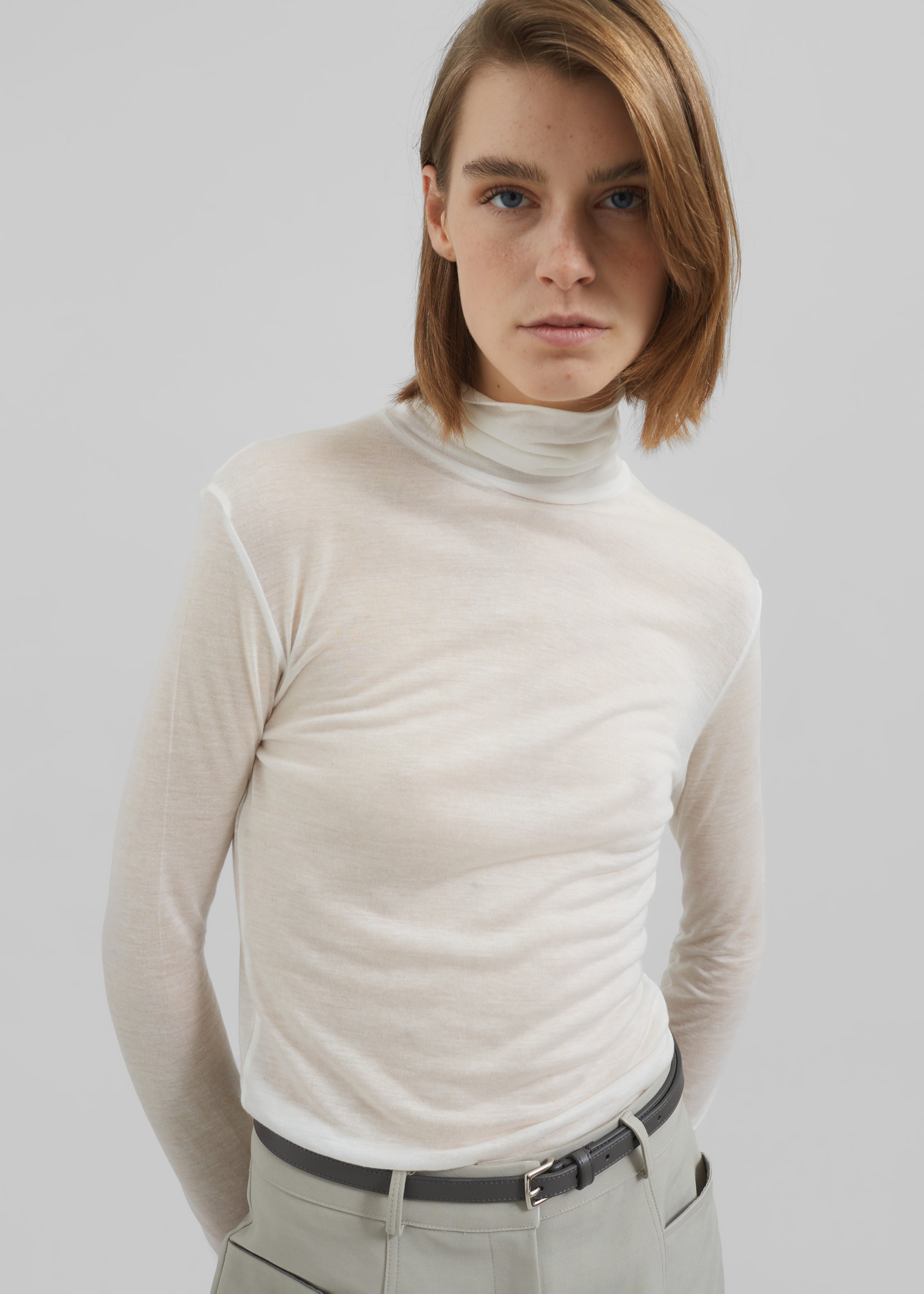 Evren Sheer Turtleneck - White - 1