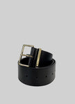 Evro Leather Belt - Black/Gold