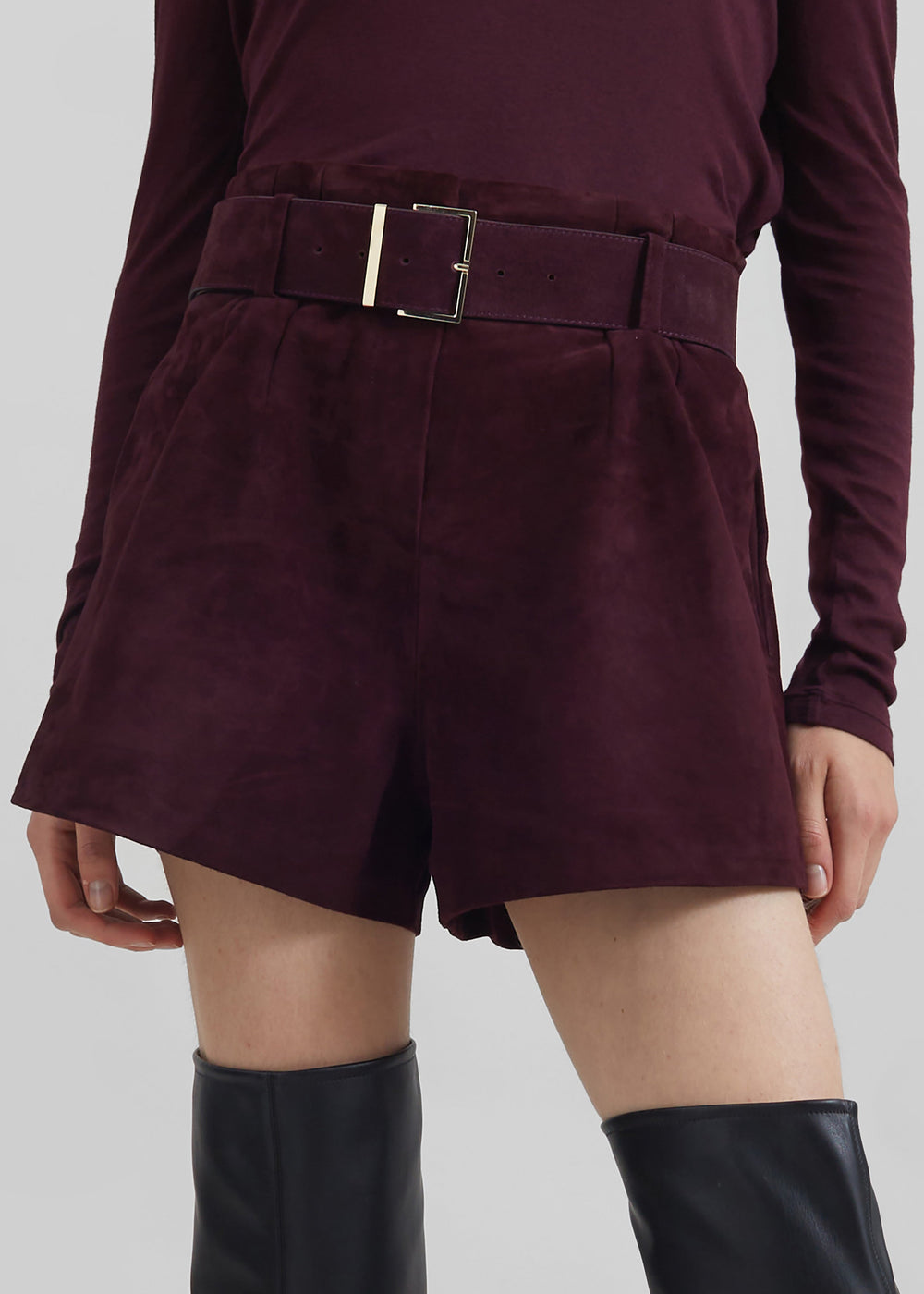 Evro Suede Leather Belt - Burgundy - 1