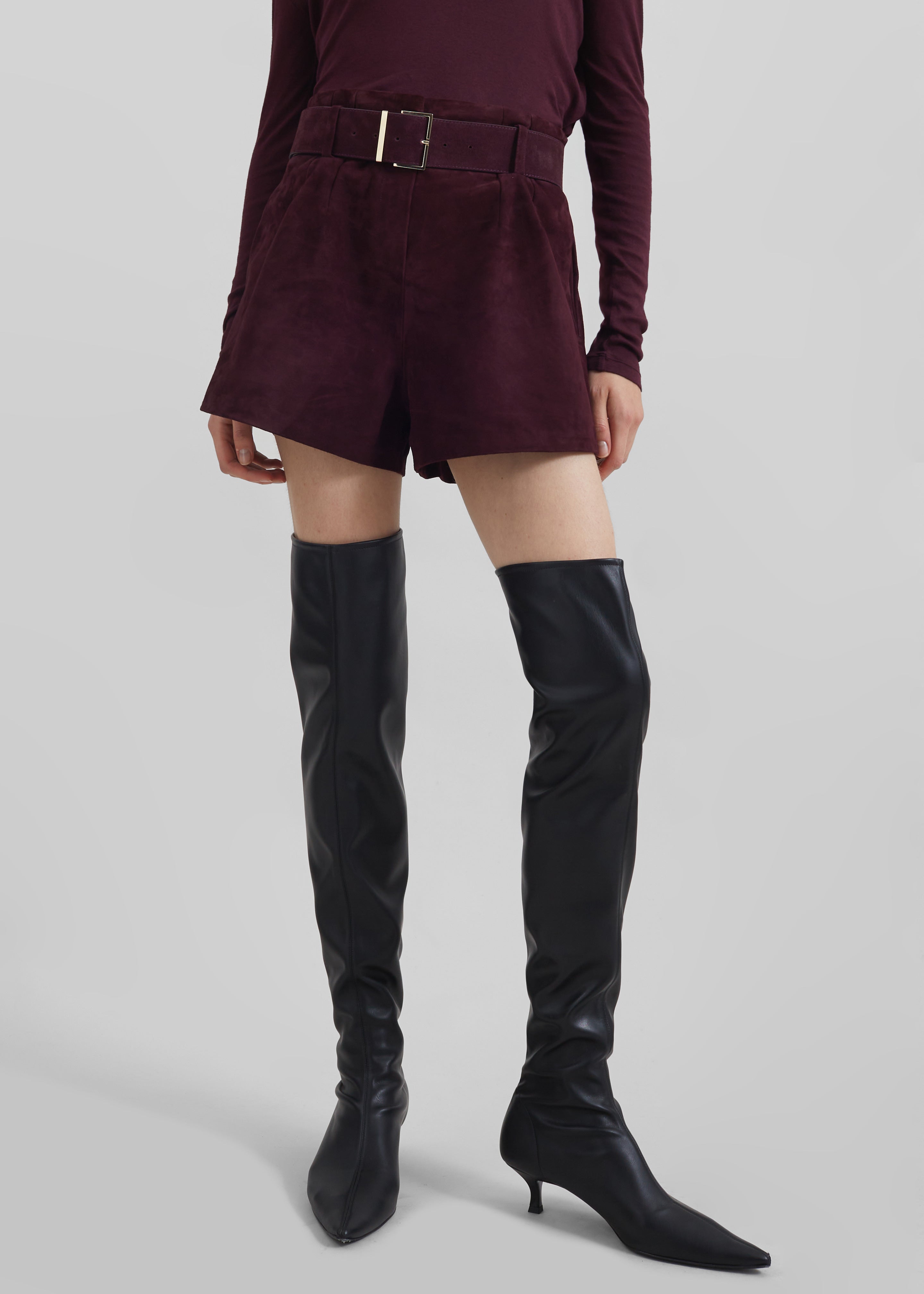 Evro Suede Leather Belt - Burgundy - 5