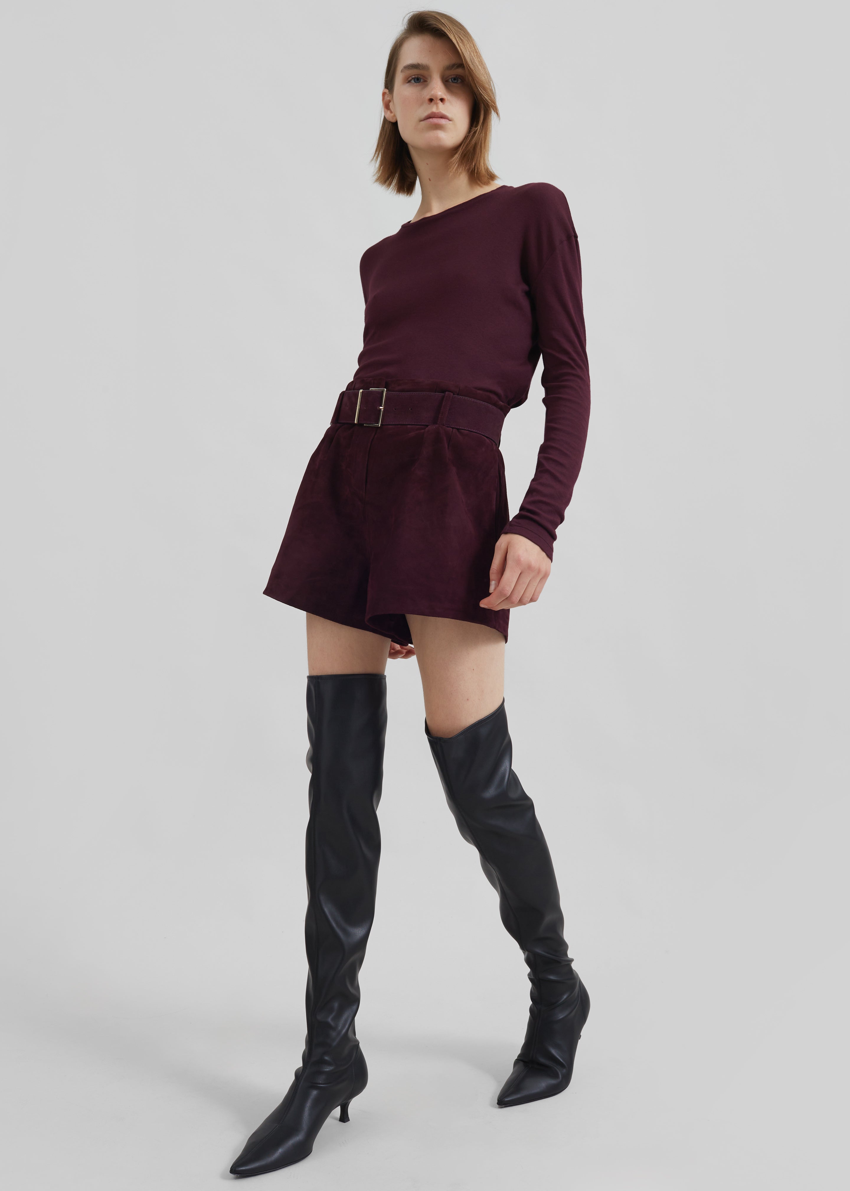 Evro Suede Leather Belt - Burgundy - 4