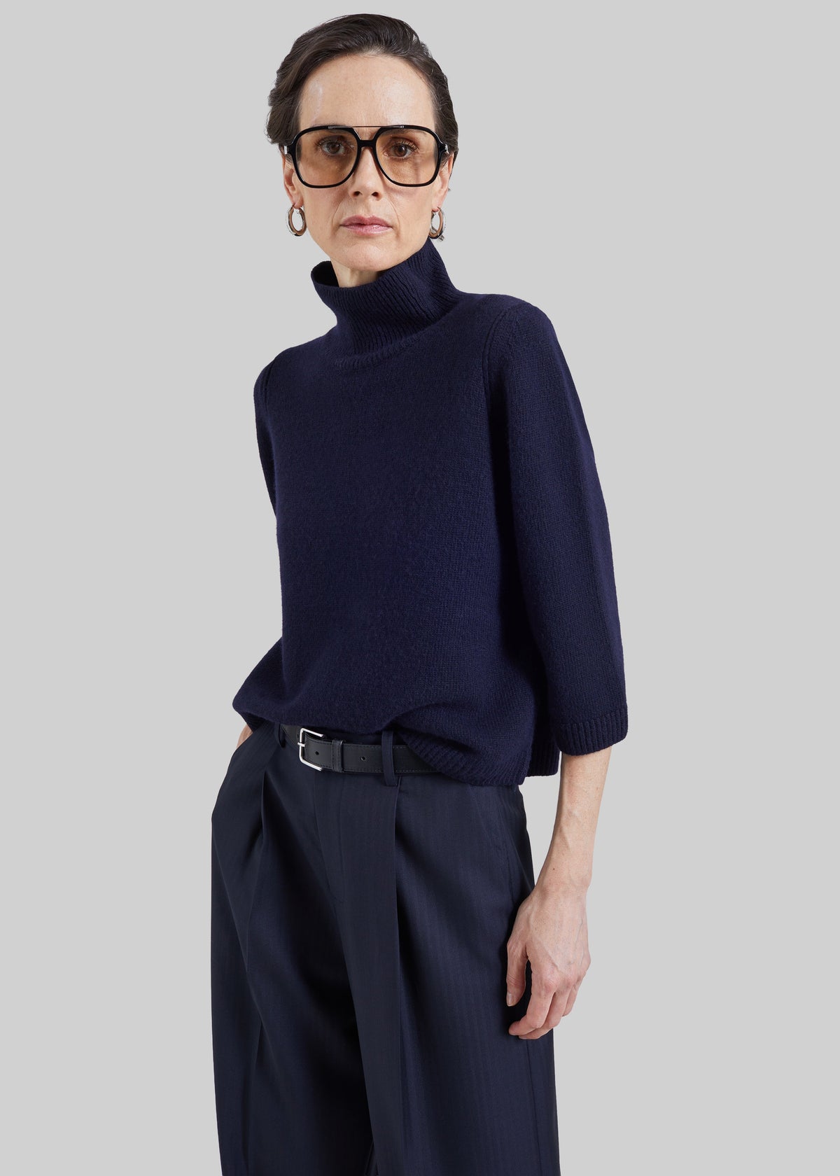 Maglione Ezy a collo alto in lana merino - Blu navy