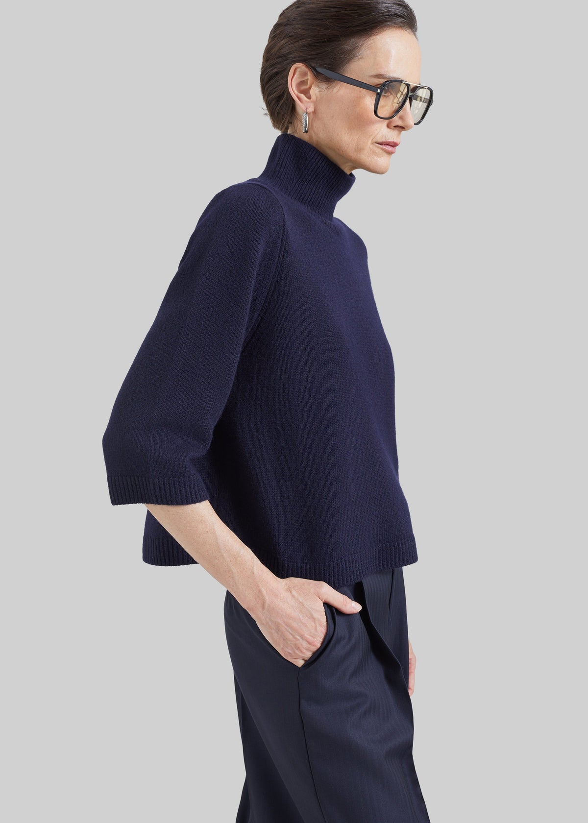 Maglione Ezy a collo alto in lana merino - Blu navy