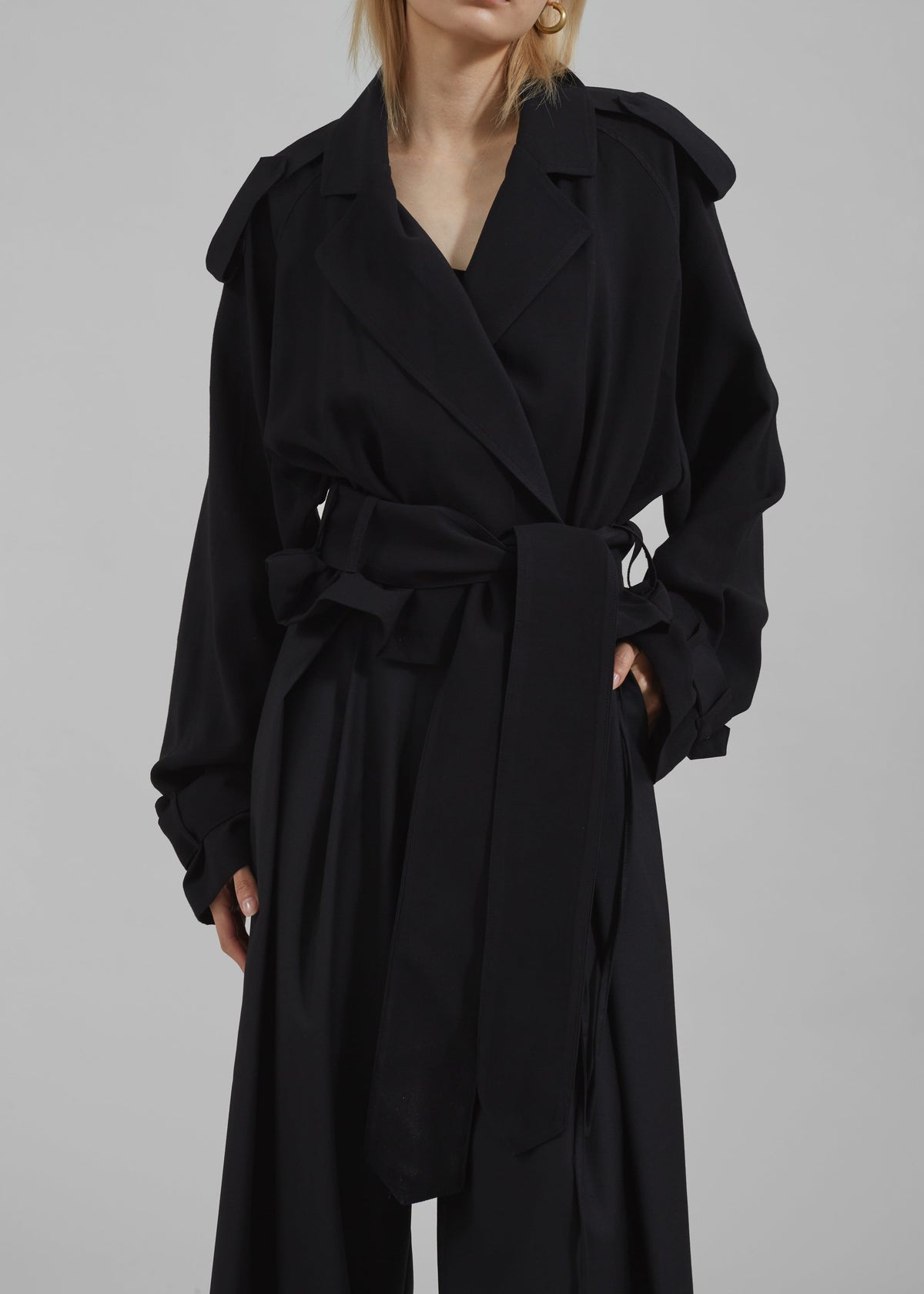 Faven Cropped Trench - Black - 5