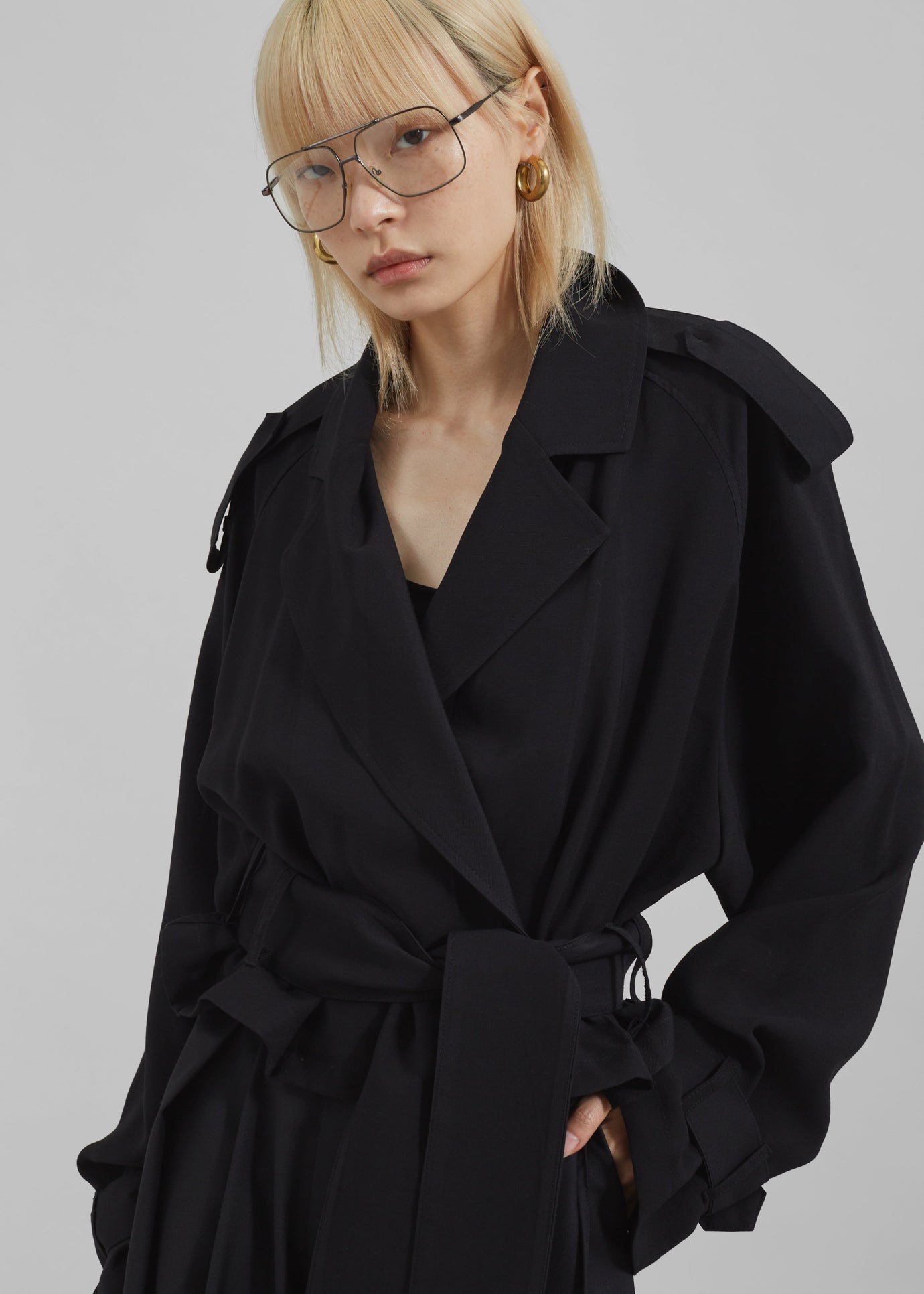 Faven Cropped Trench - Black - 1