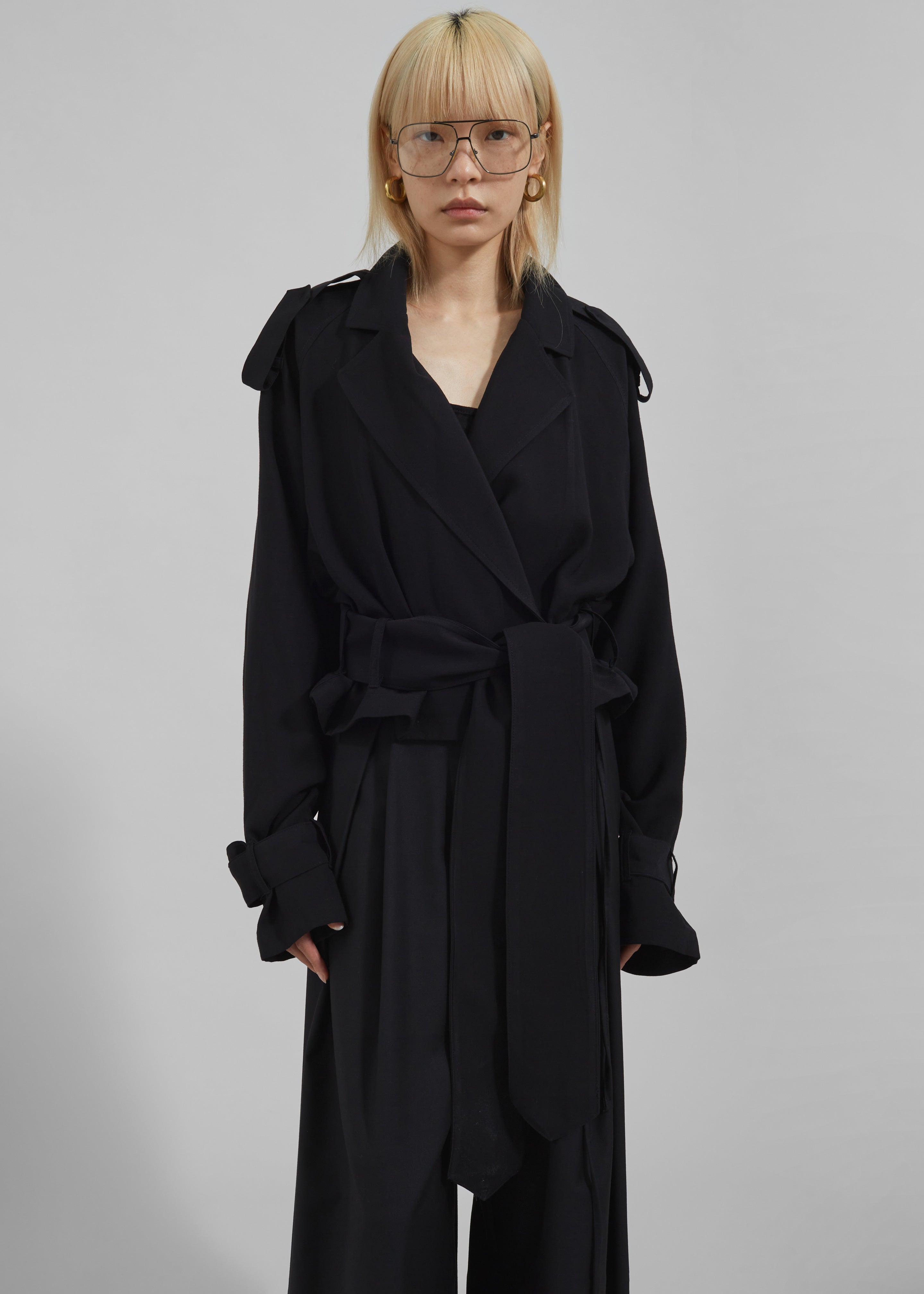 Faven Cropped Trench - Black - 4