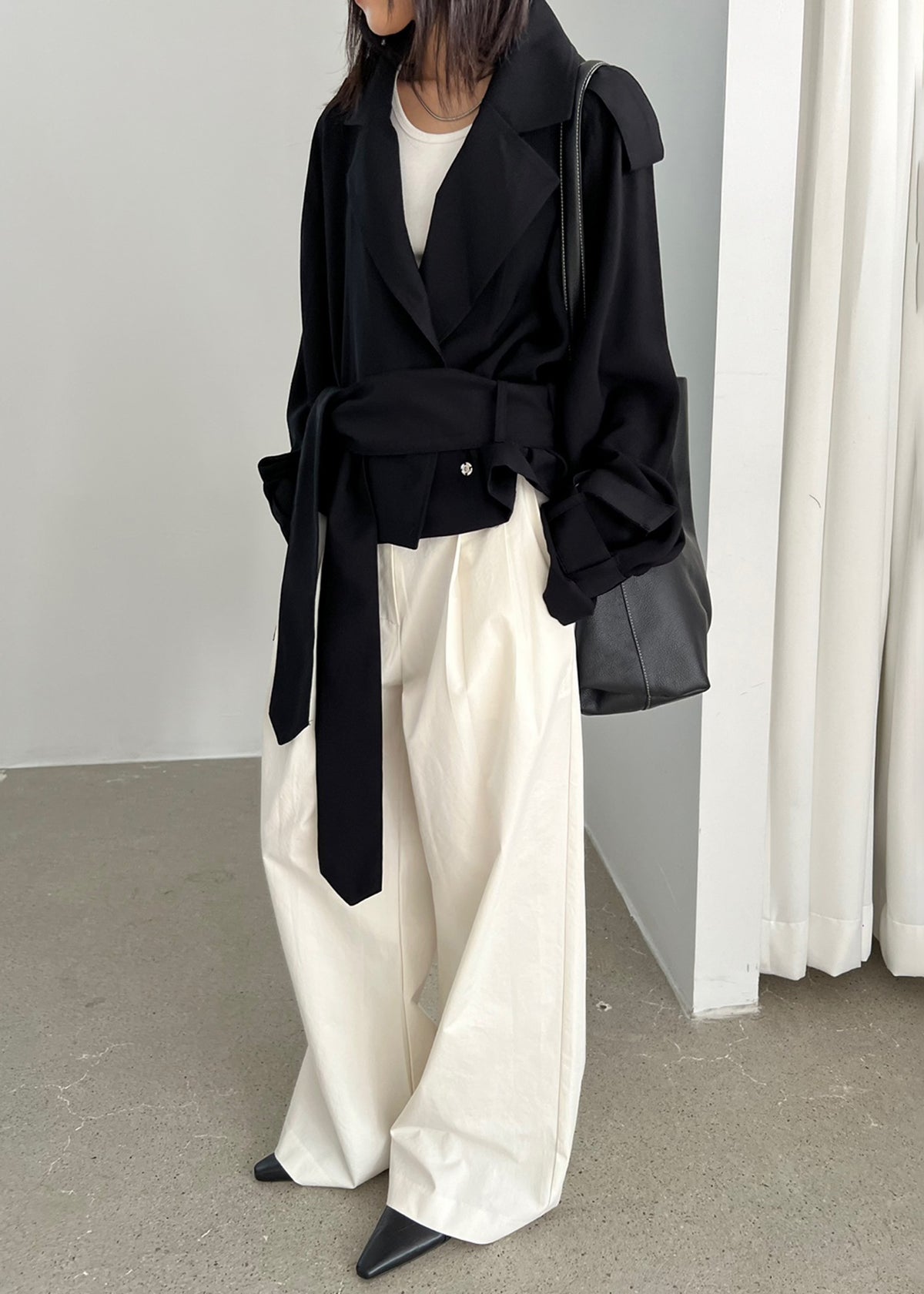 Faven Cropped Trench - Black - 12