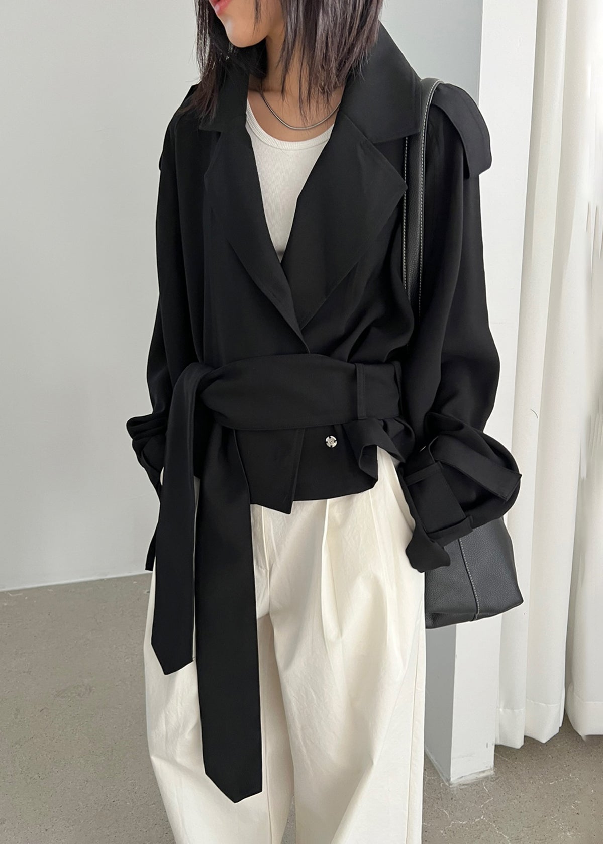 Faven Cropped Trench - Black - 7