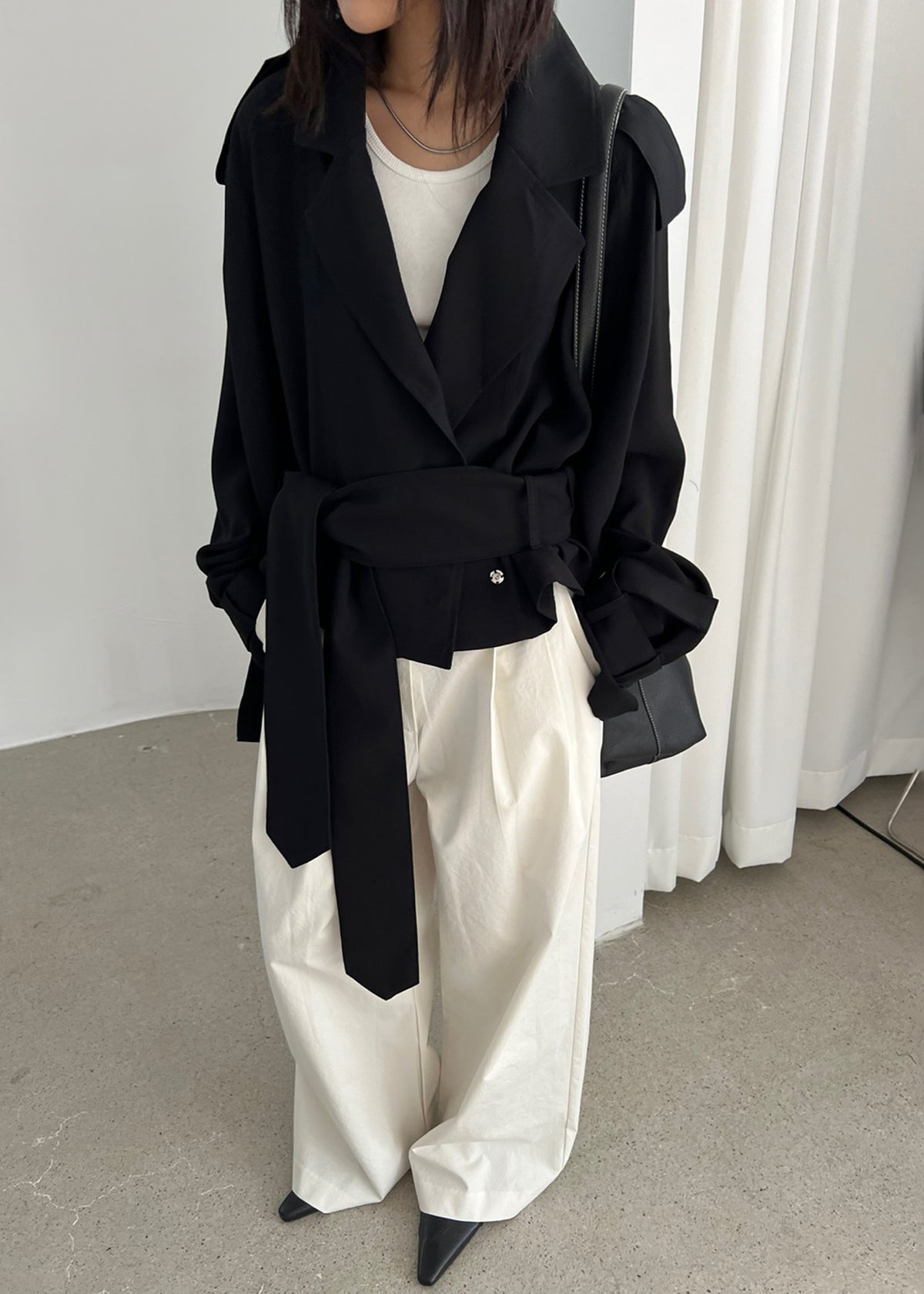 Faven Cropped Trench - Black - 11