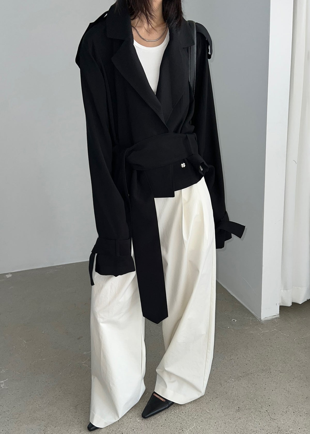 Faven Cropped Trench - Black - 13