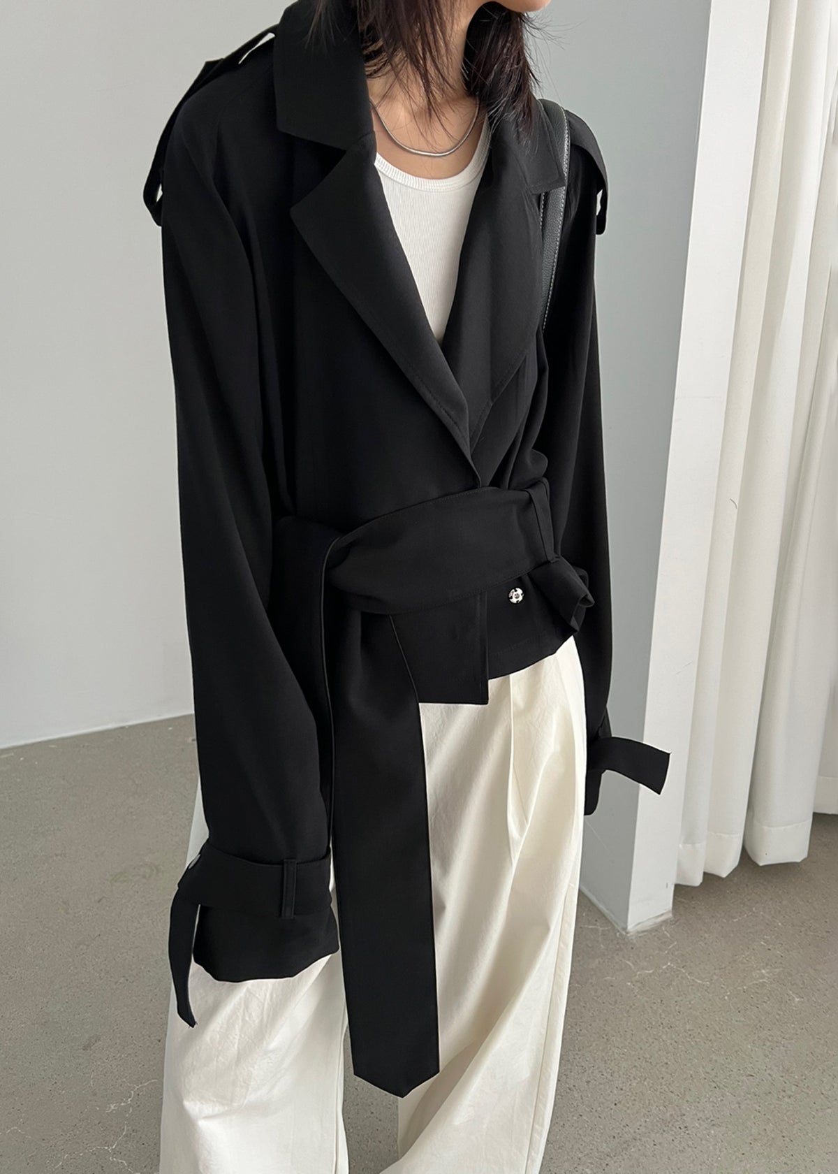 Faven Cropped Trench - Black - 8