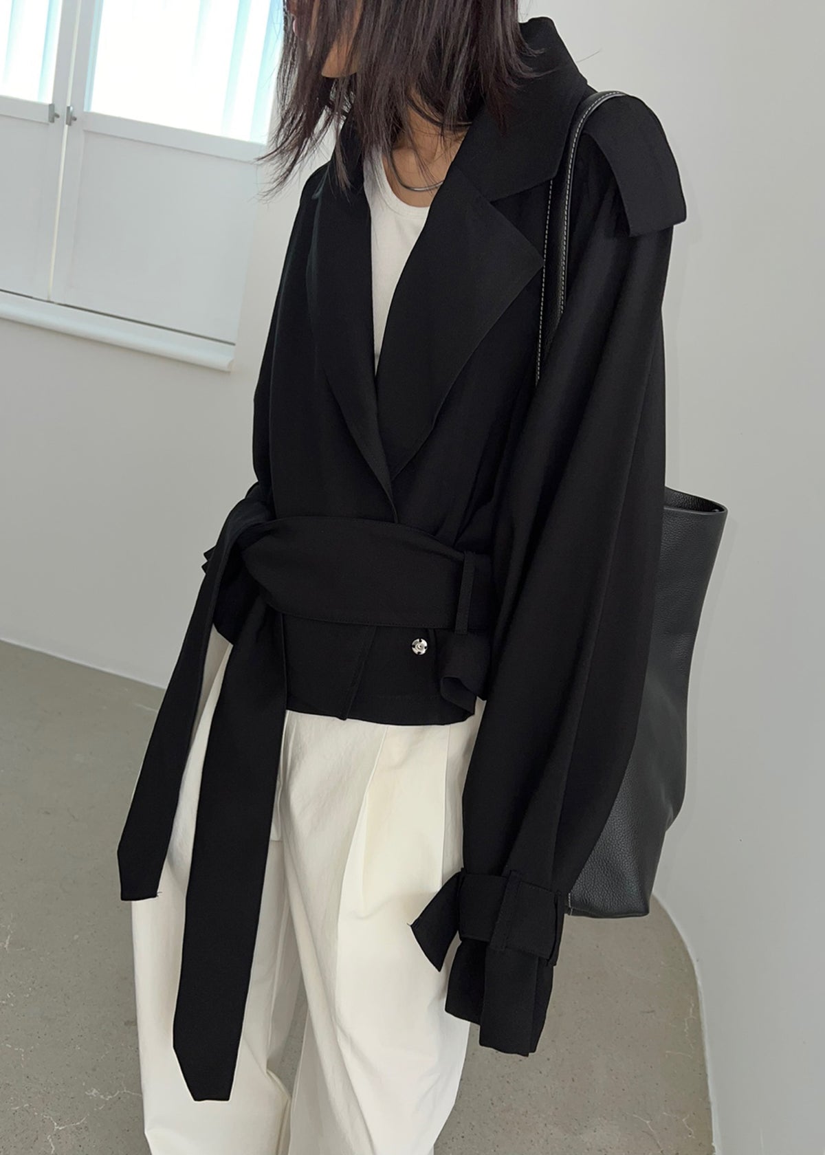 Faven Cropped Trench - Black - 9