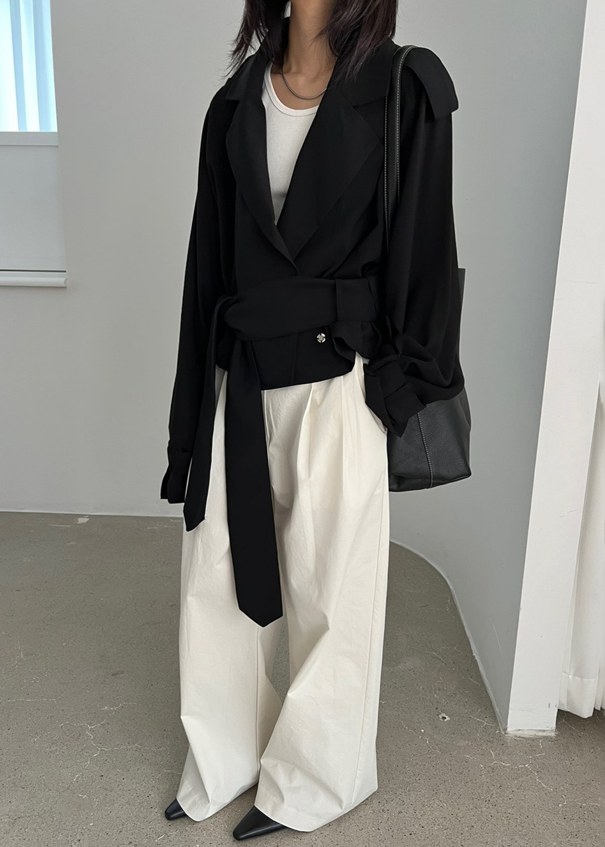 Faven Cropped Trench - Black - 10