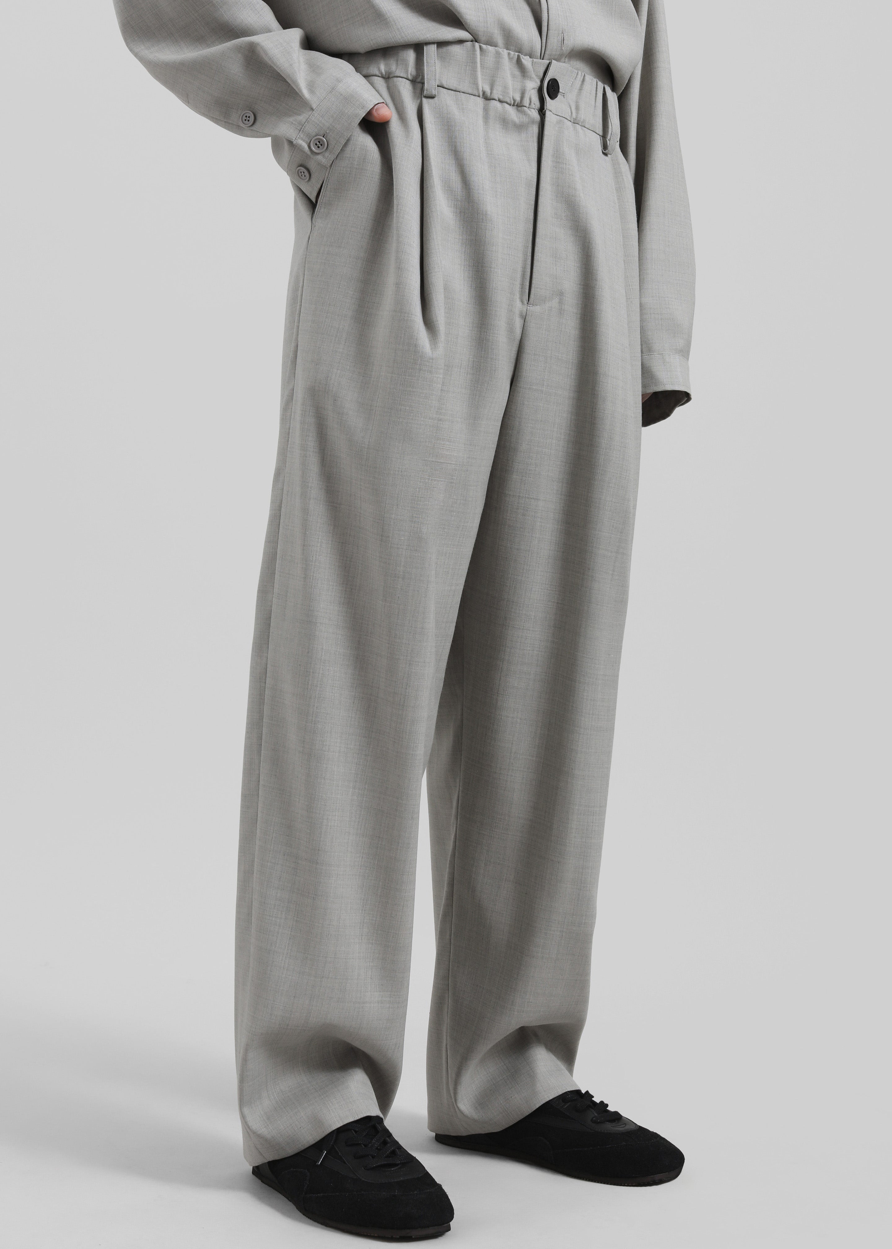 Felix Textured Trousers - Greige Melange - 1