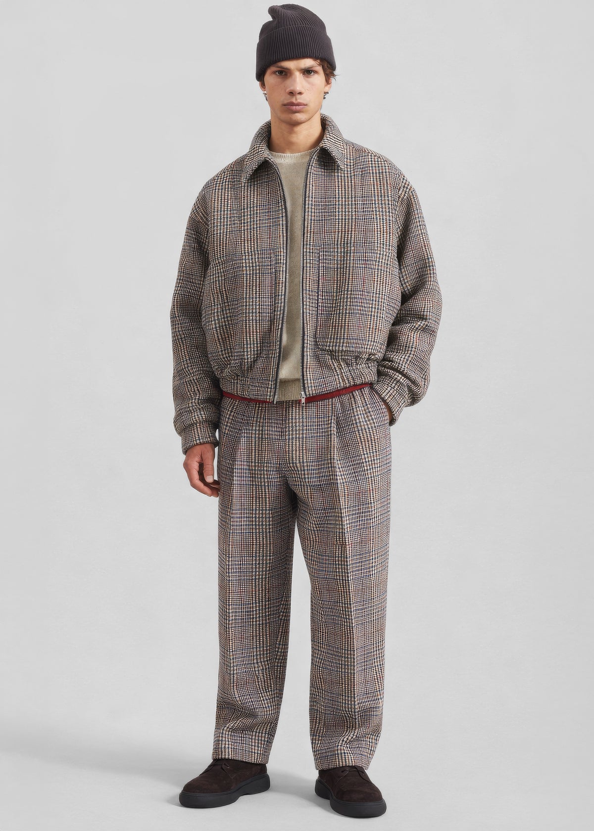 Felix Wool Trousers - Beige Glen Plaid - 10
