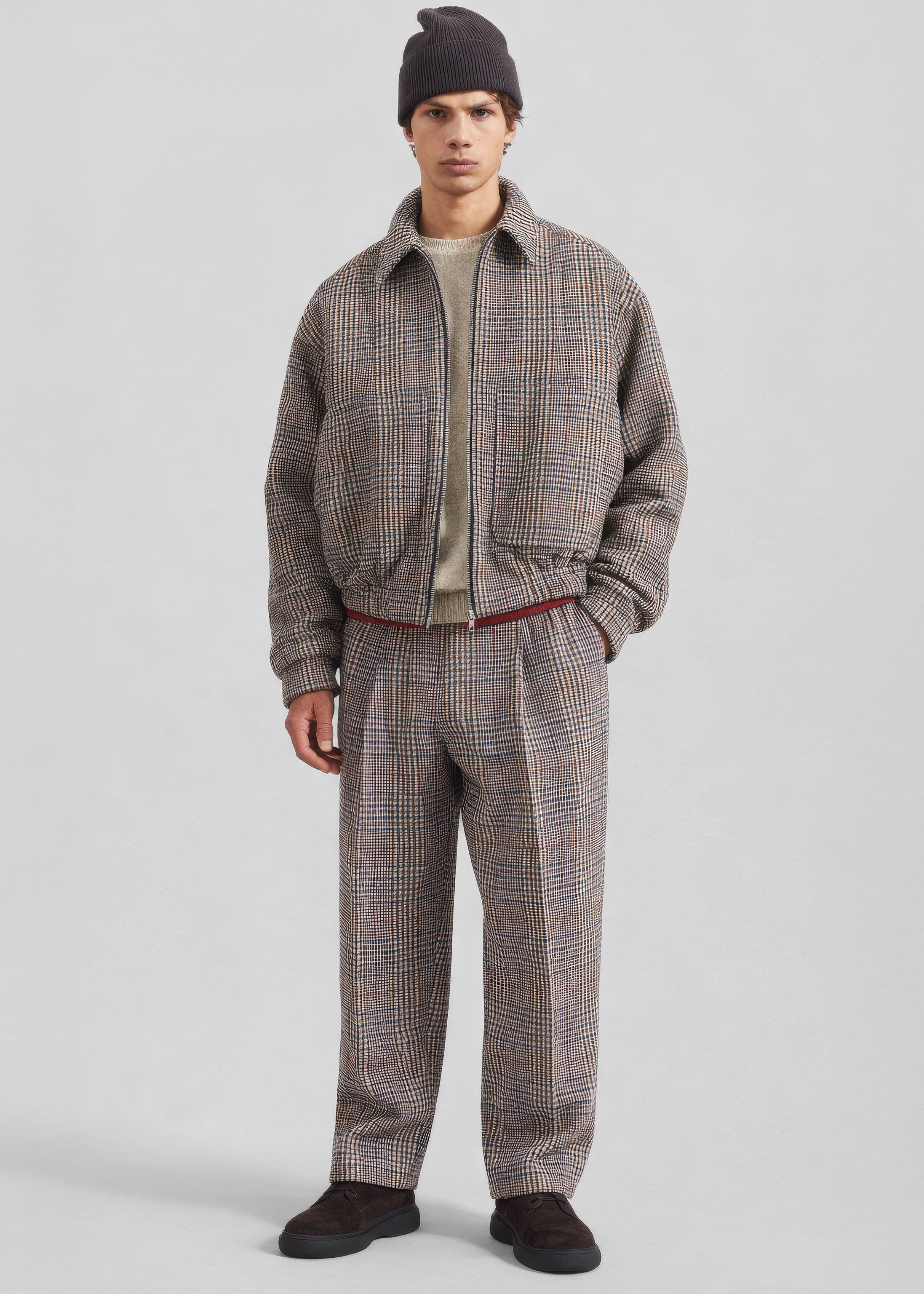Felix Wool Trousers - Beige Glen Plaid - 10