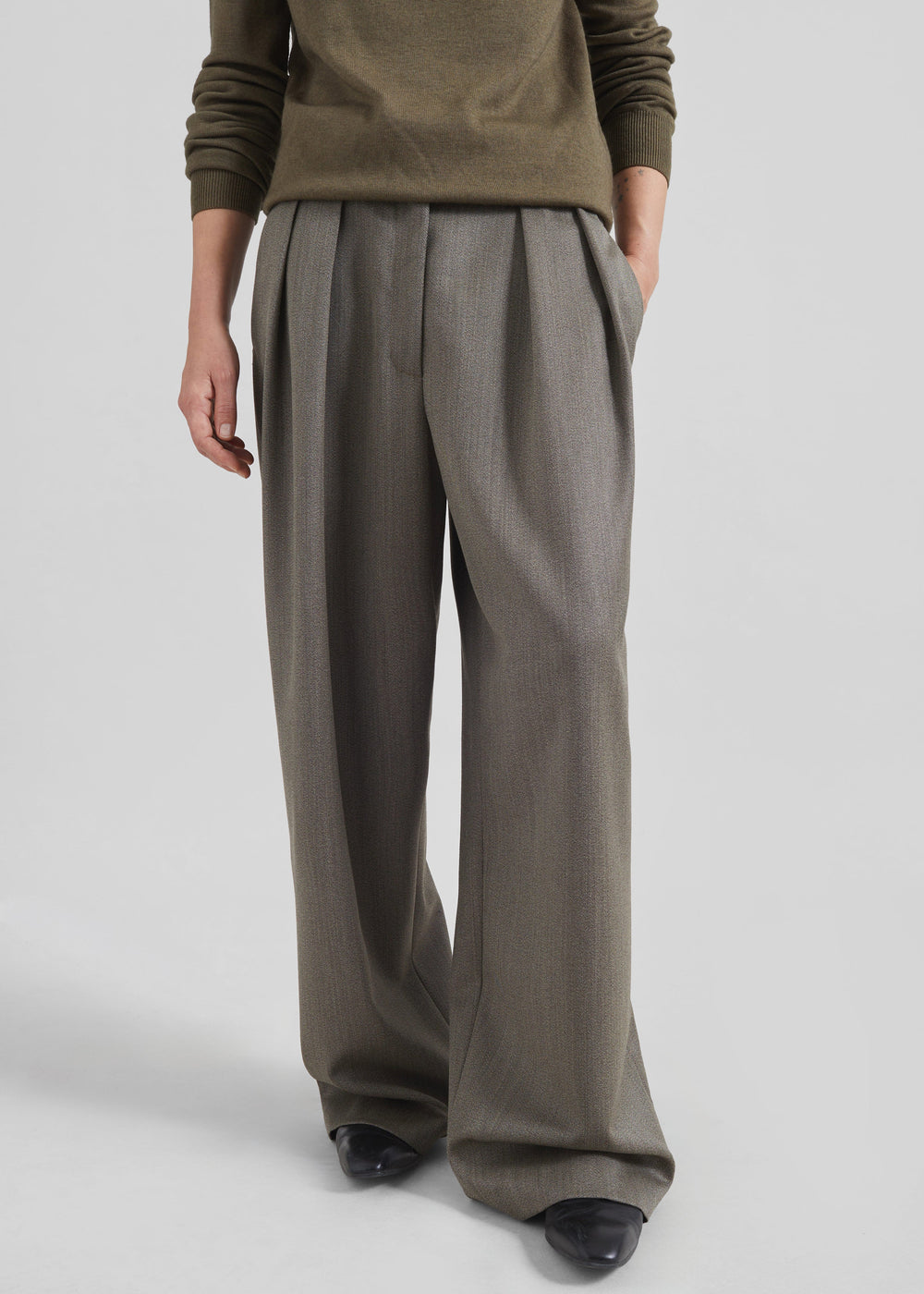 Finn Wool Elastic Pants - Beige Melange - 1