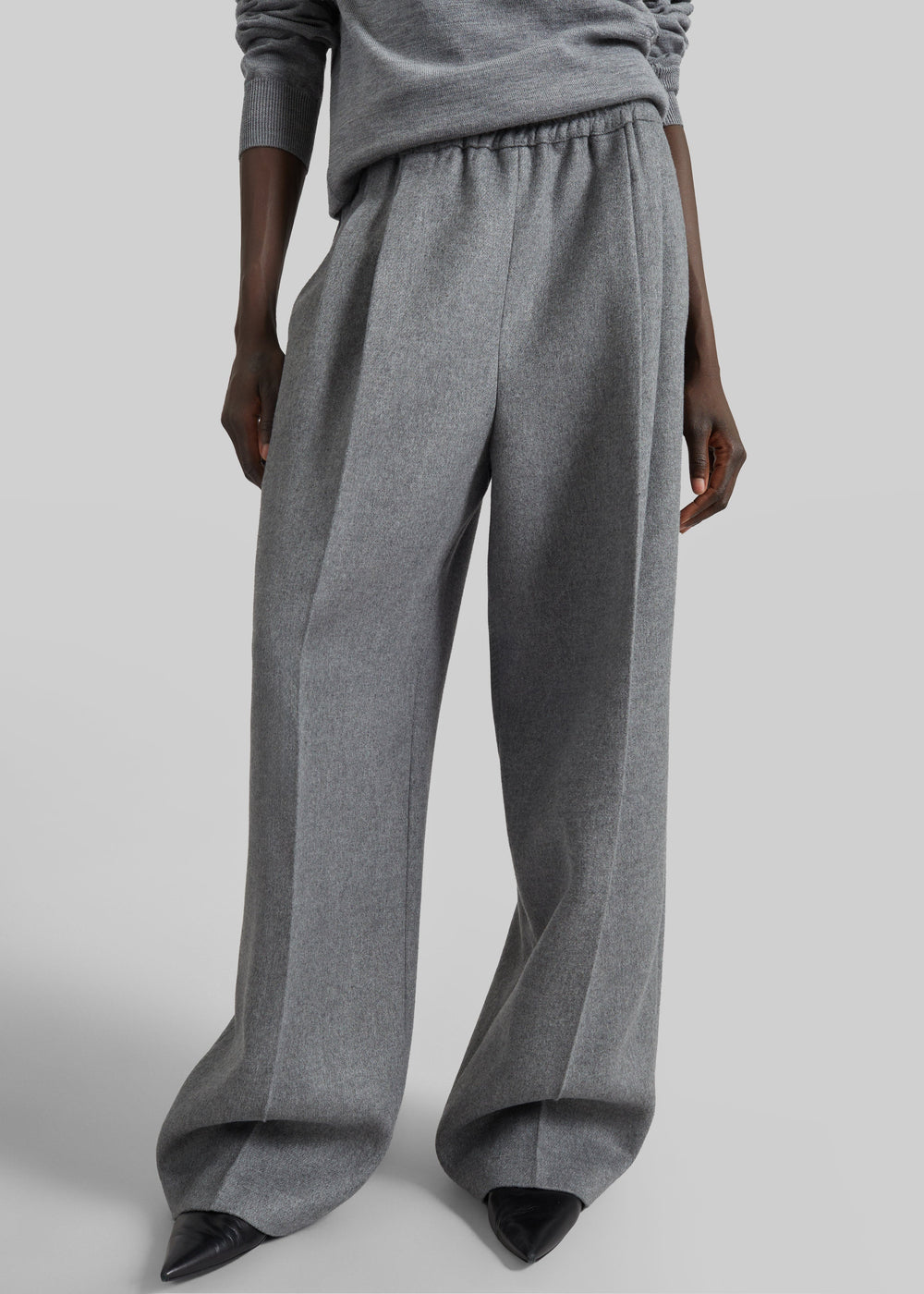 Finn Elastic Pleated Pants - Grey Melange - 1