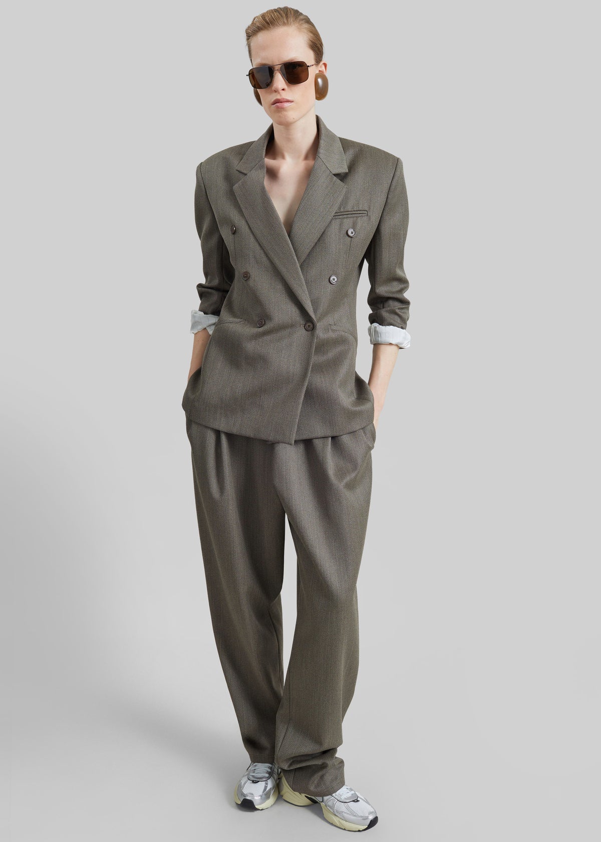 Shop the look image for Pantaloni Finn in lana con vita elasticizzata - Beige melange