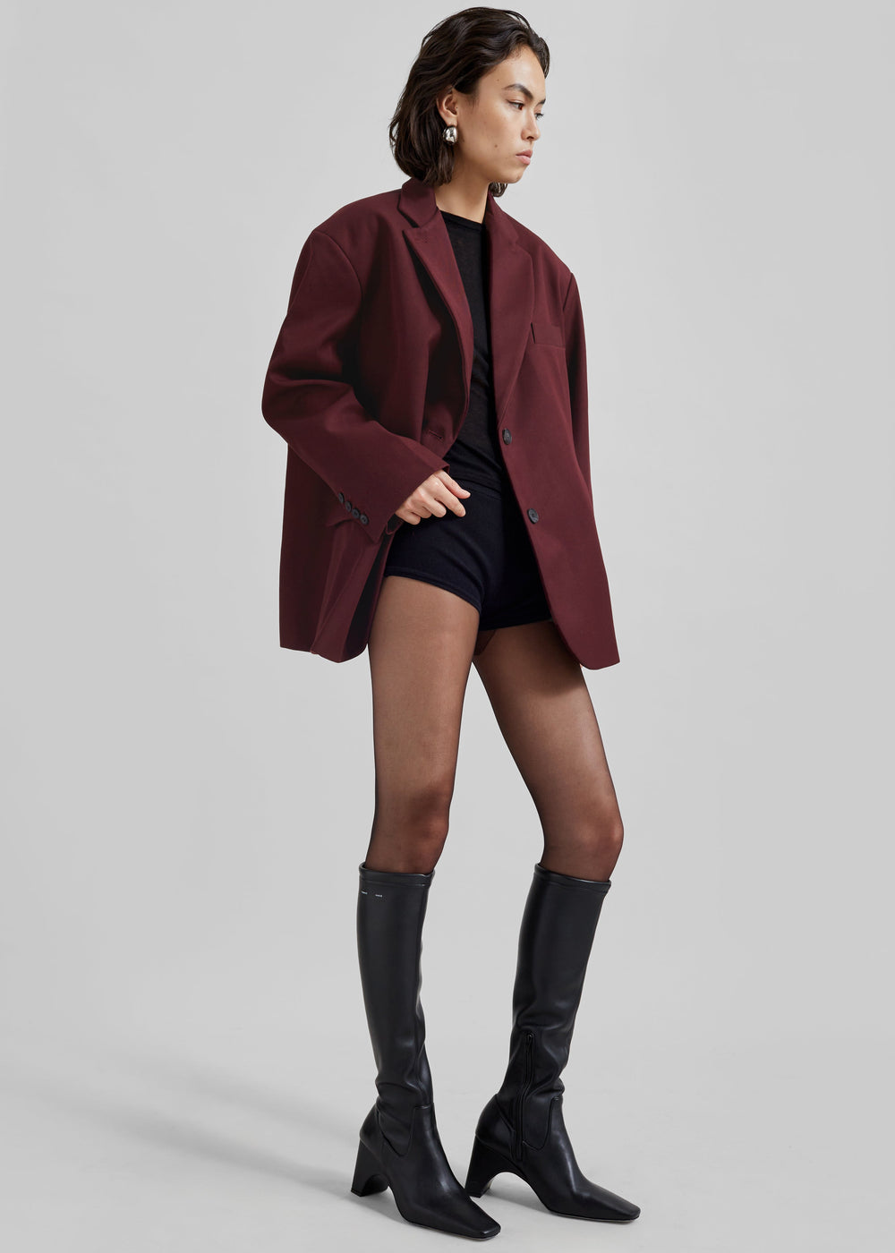 Frankie Oversized Boyfriend Blazer - Burgundy - 1