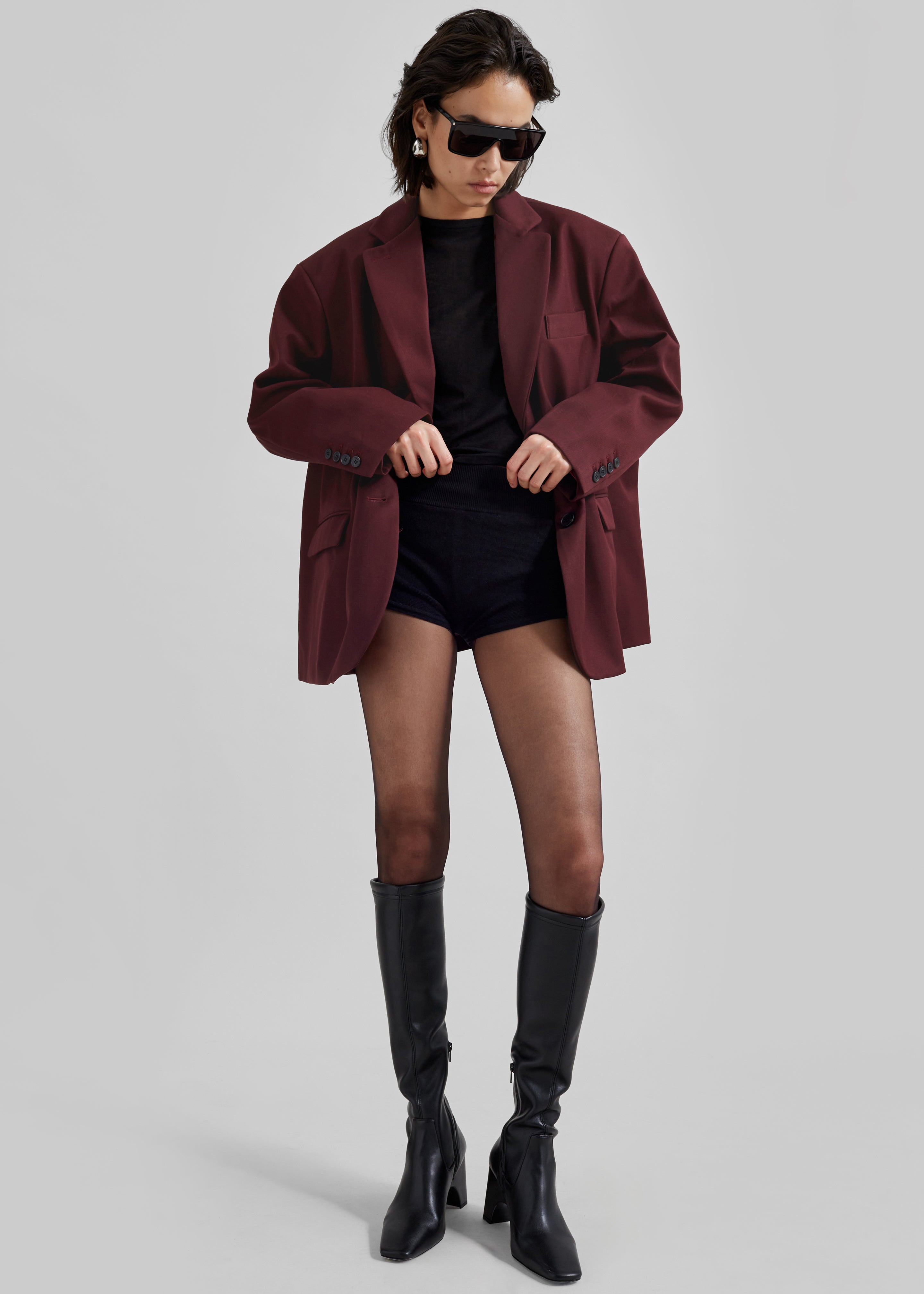 Frankie Oversized Boyfriend Blazer - Burgundy - 5