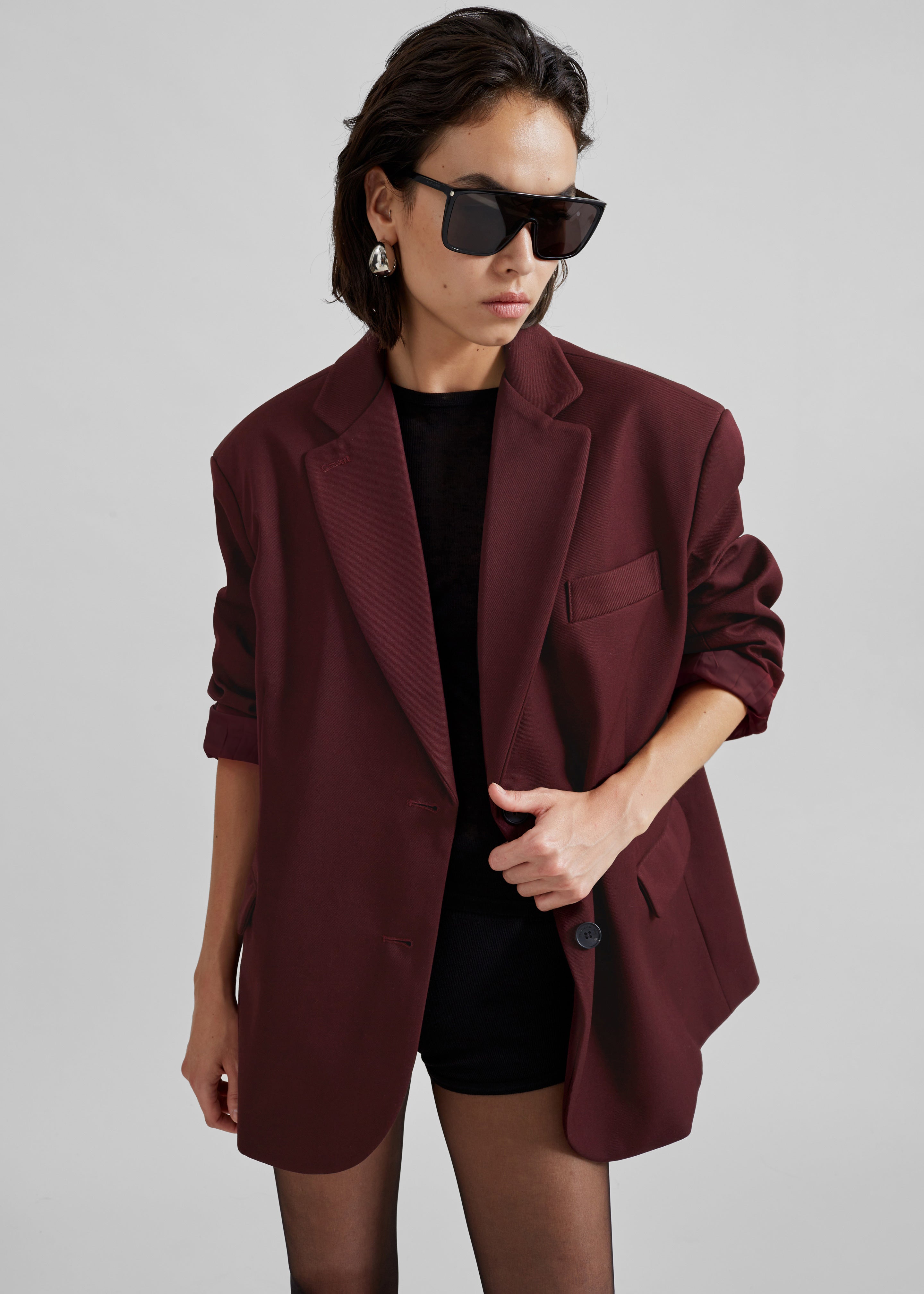 Frankie Oversized Boyfriend Blazer - Burgundy - 1