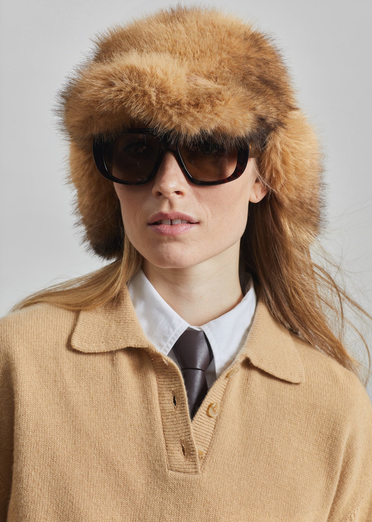 Freccia Faux Fur Aviator Hat - Beige/Brown - 2