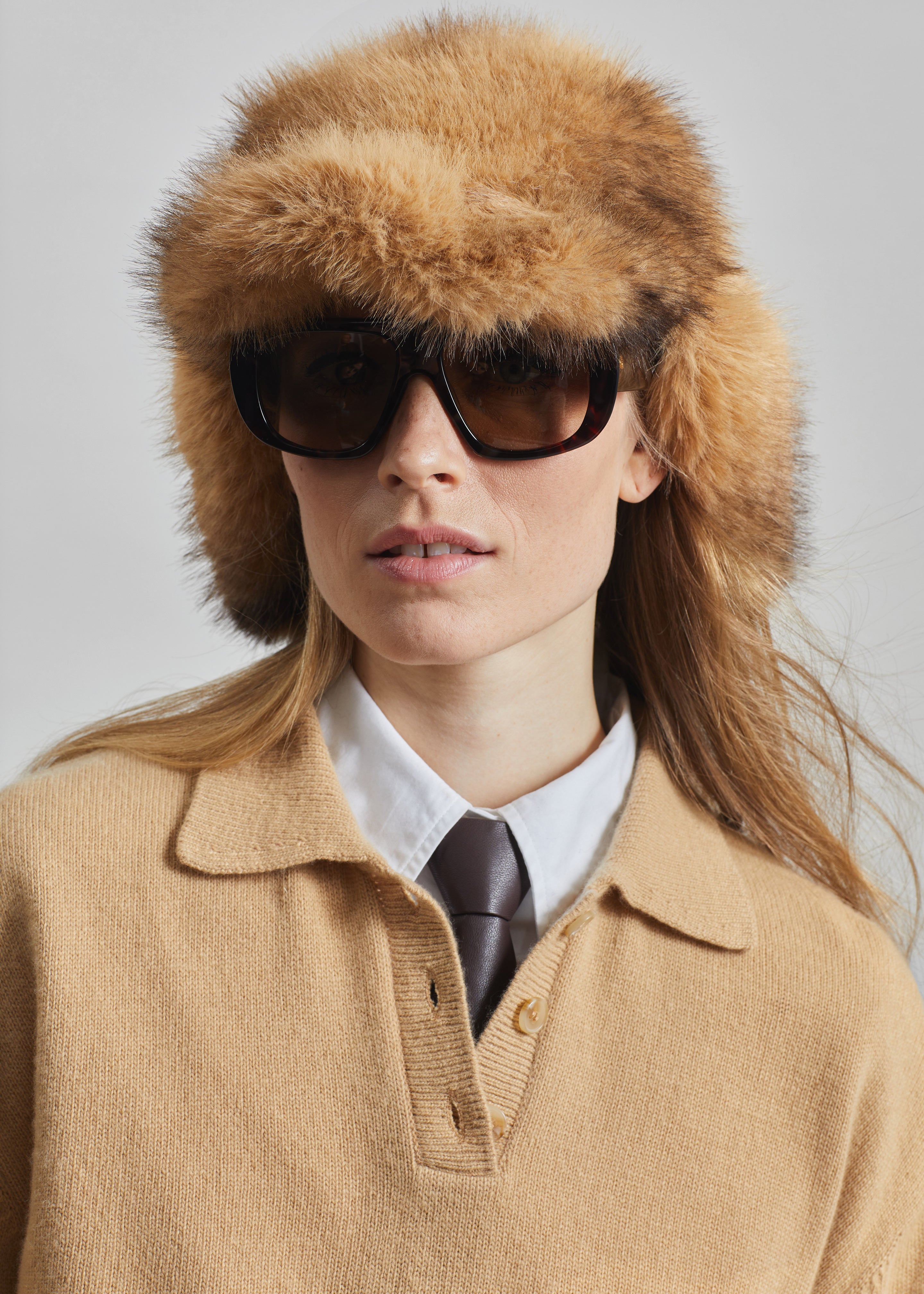 Freccia Faux Fur Aviator Hat - Beige/Brown - 2