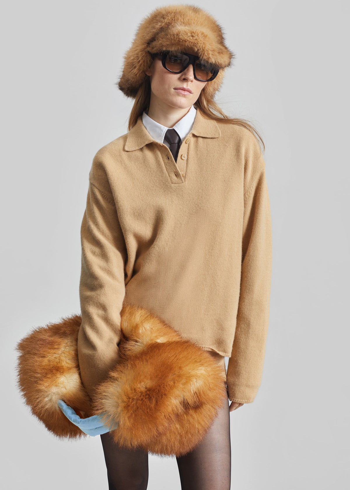 Freccia Faux Fur Aviator Hat - Beige/Brown - 6