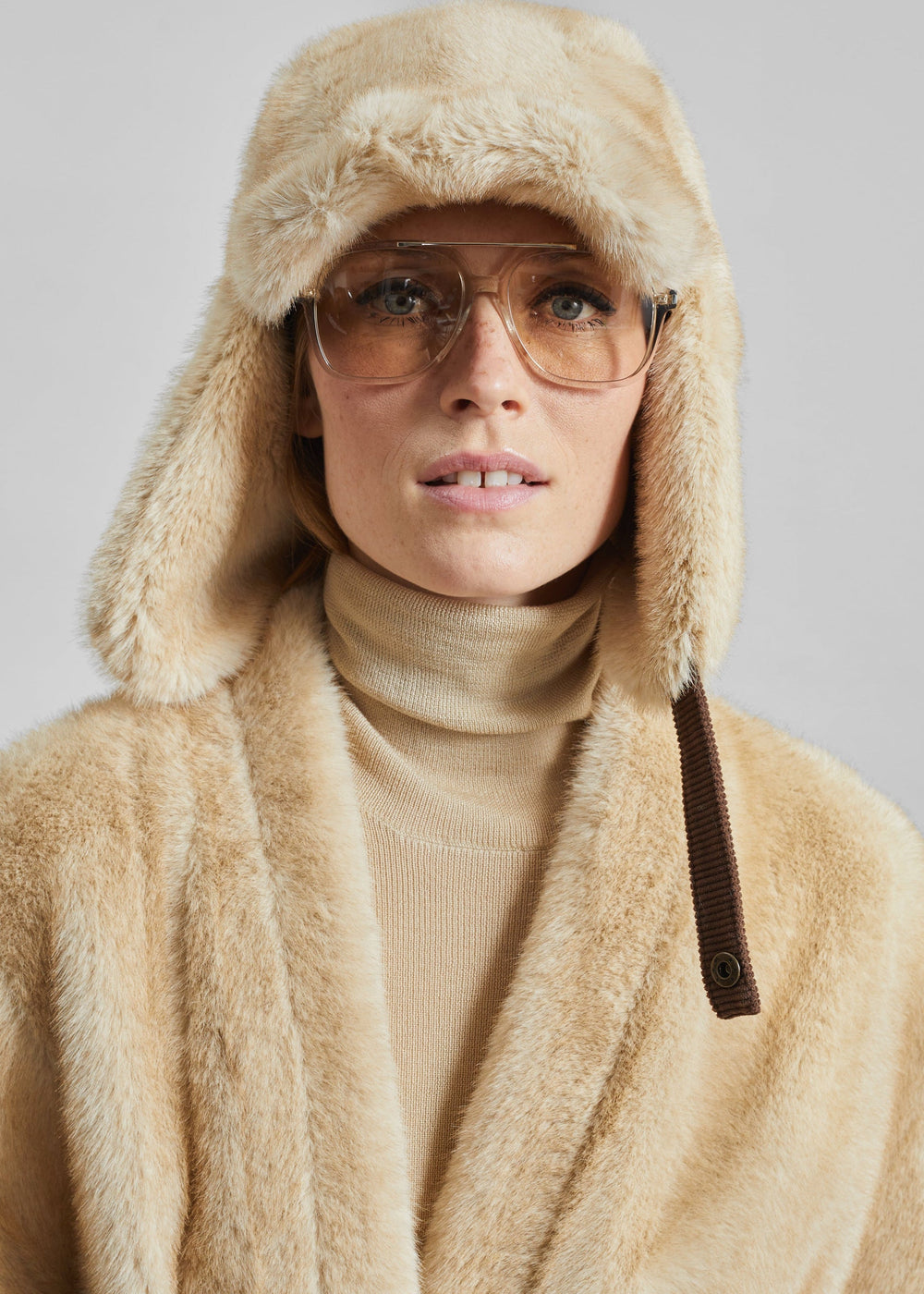 Freccia Faux Fur Aviator Hat - Beige - 1