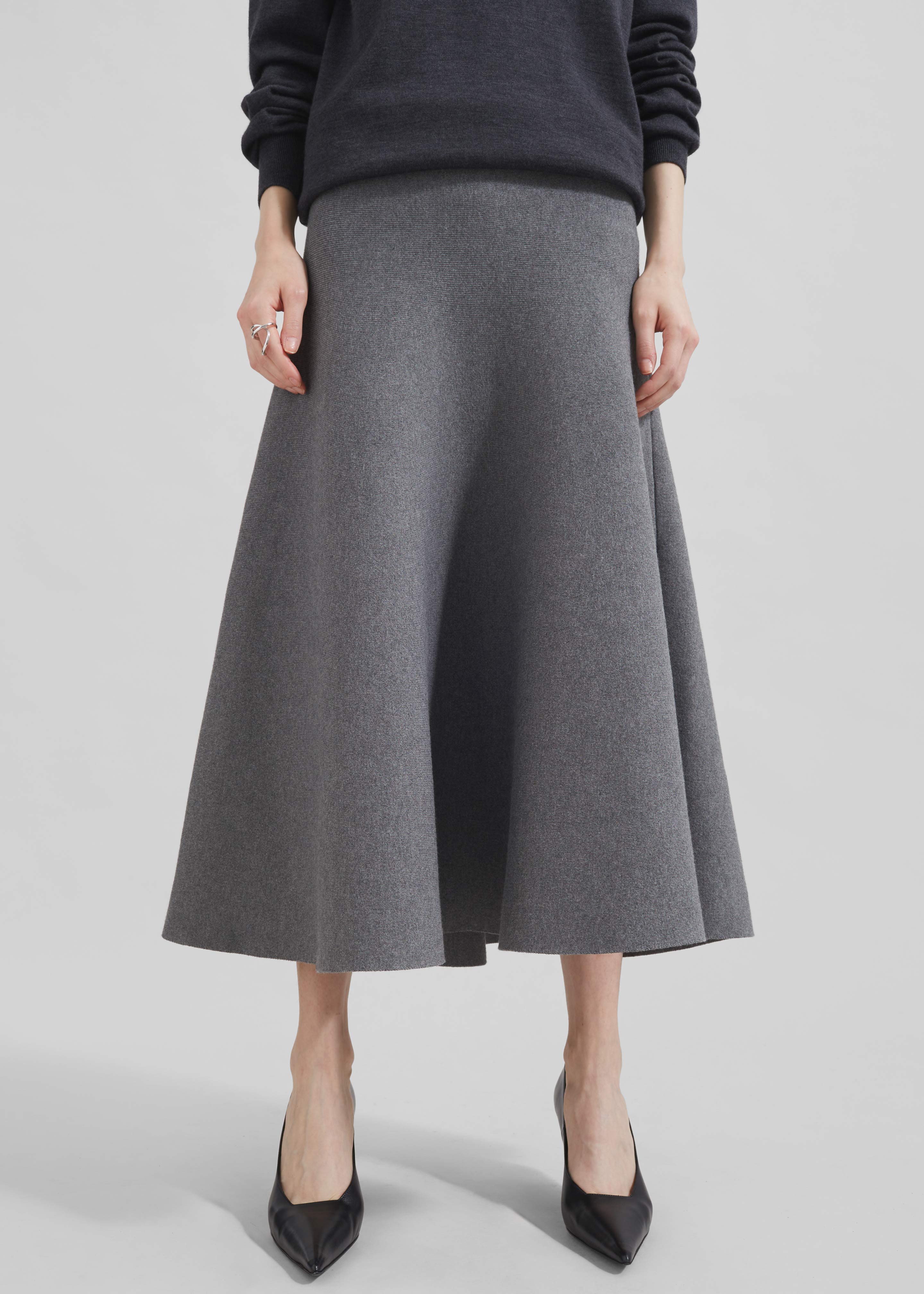 Gabrielle Knit Midi Skirt - Dark Grey - 2