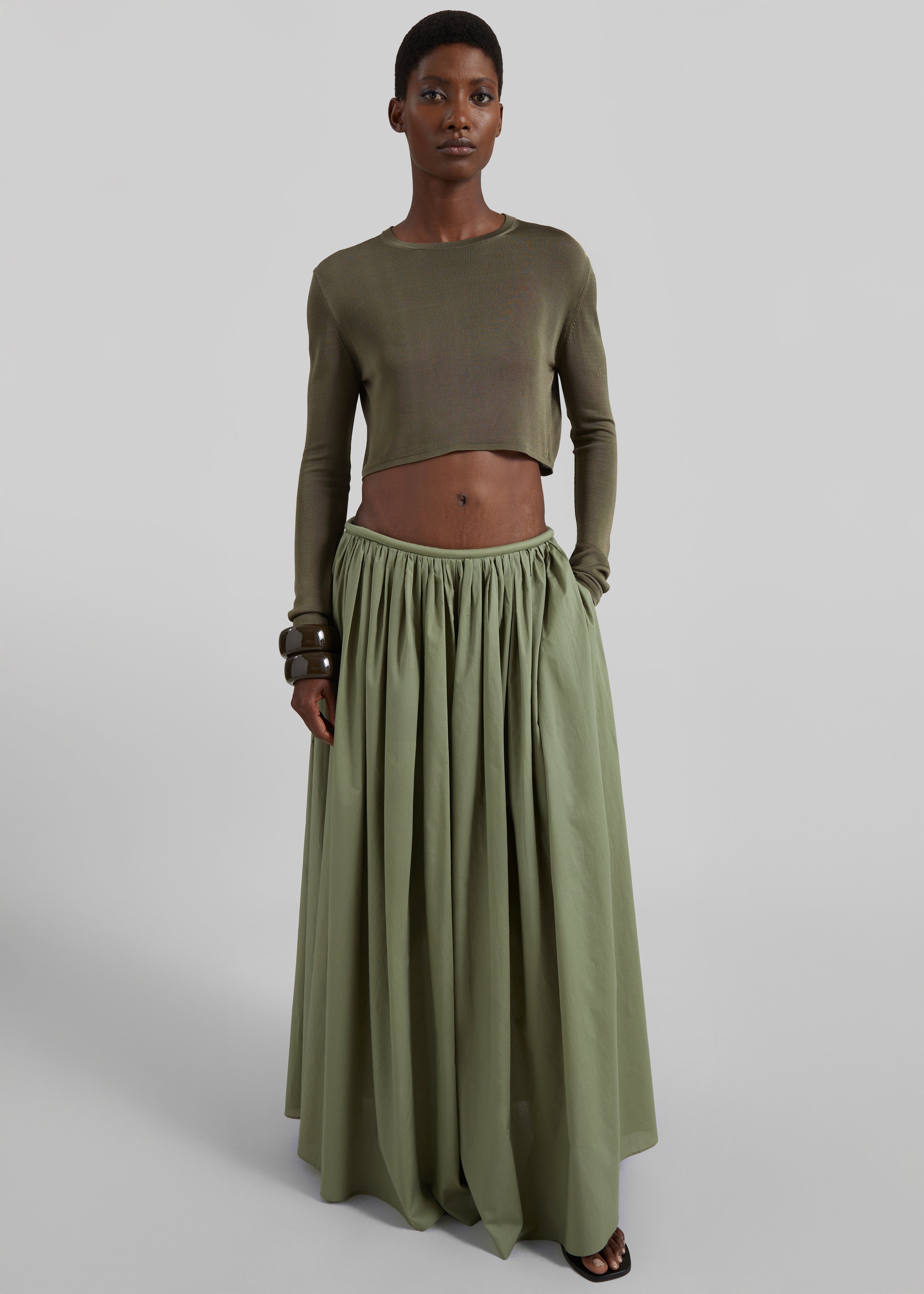 Gaeta Wide Corded Waistband Culottes - Sage - 1