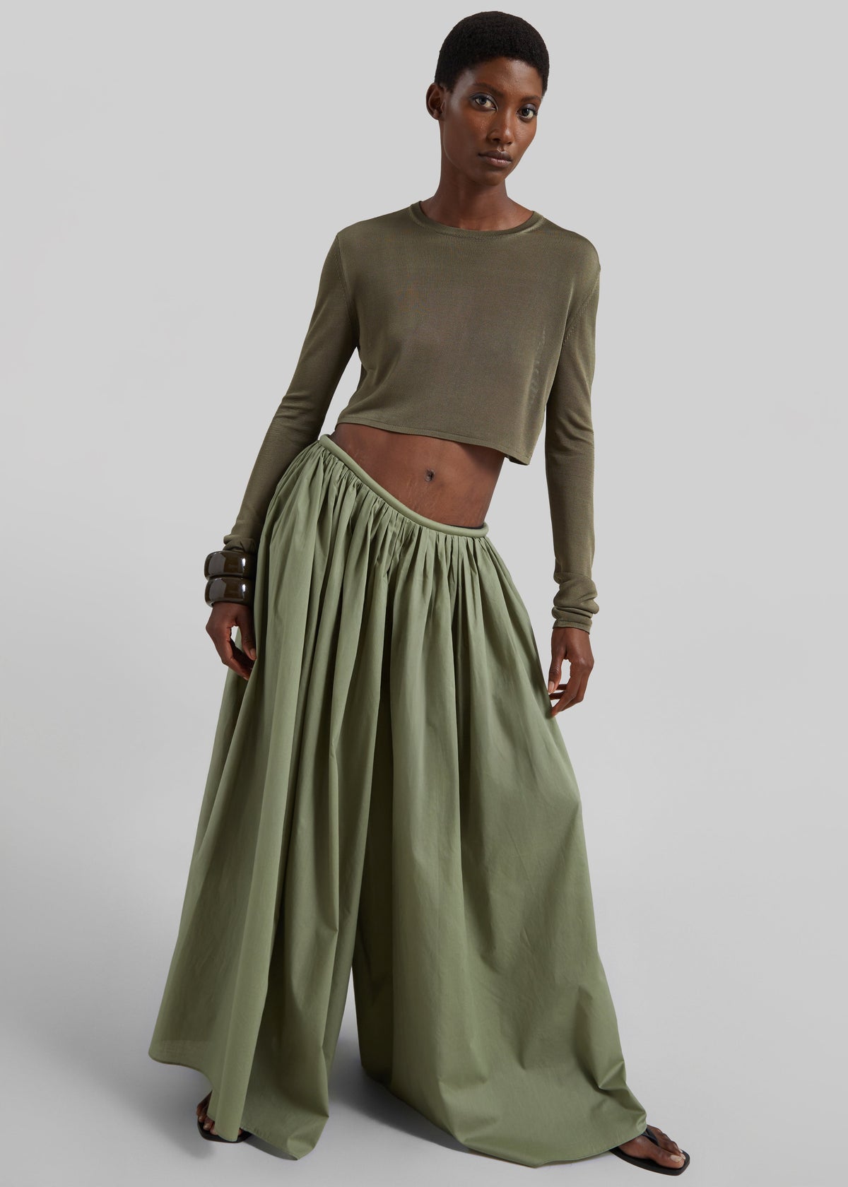 Gaeta Wide Corded Waistband Culottes - Sage - 5