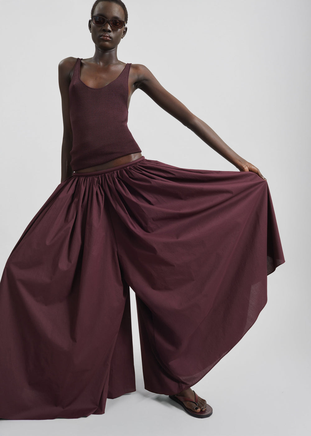 Gaeta Wide Corded Waistband Culottes - Burgundy