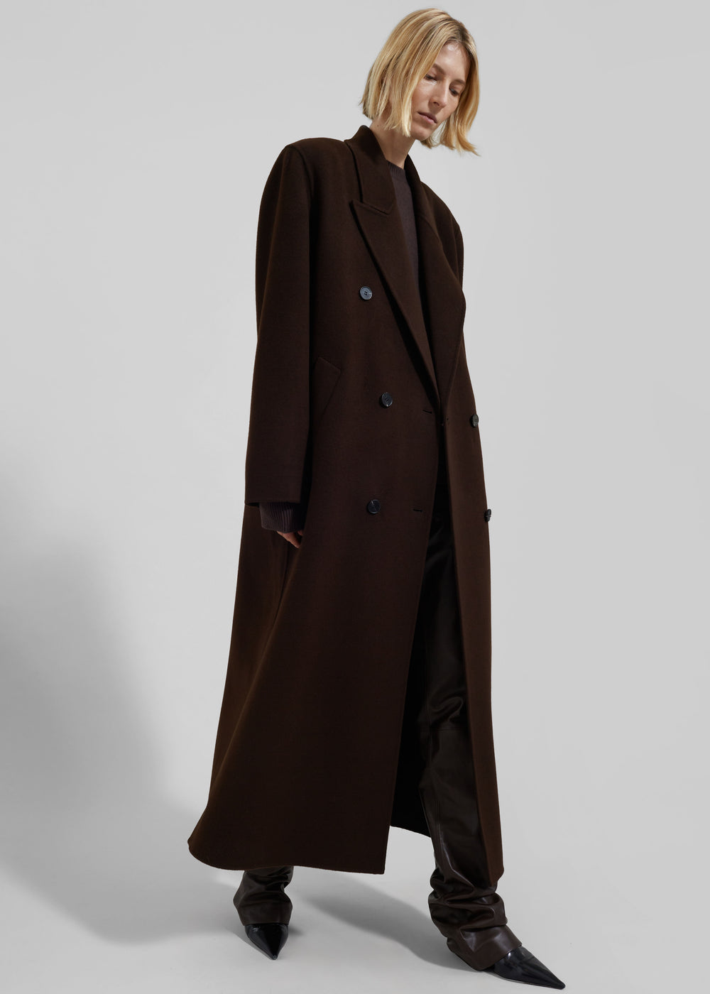 Gaia Double Breasted Coat - Dark Brown - 1
