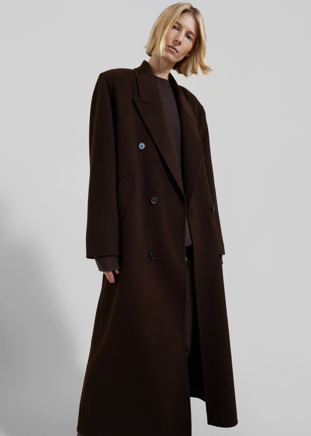 Gaia Double Breasted Coat - Dark Brown - 4