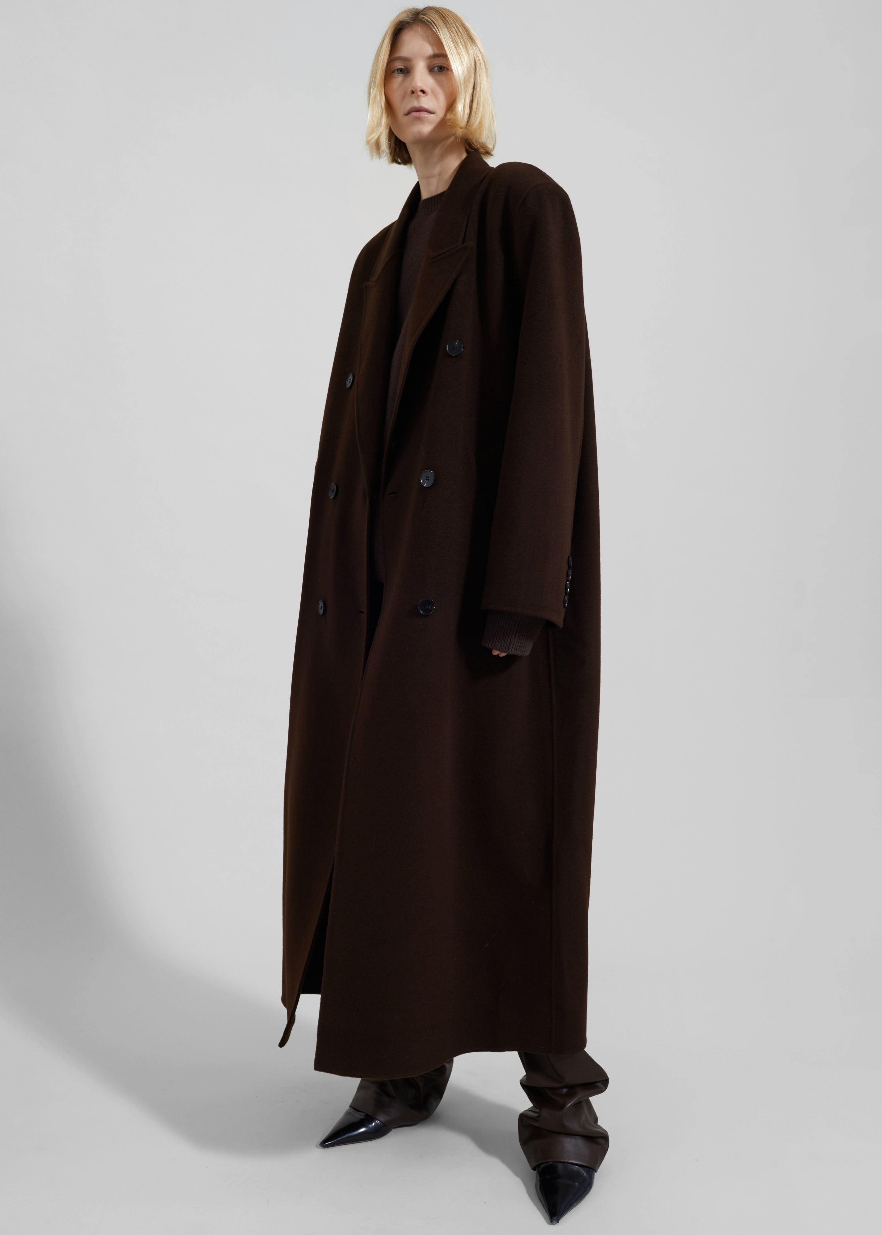 Gaia Double Breasted Coat - Dark Brown - 5