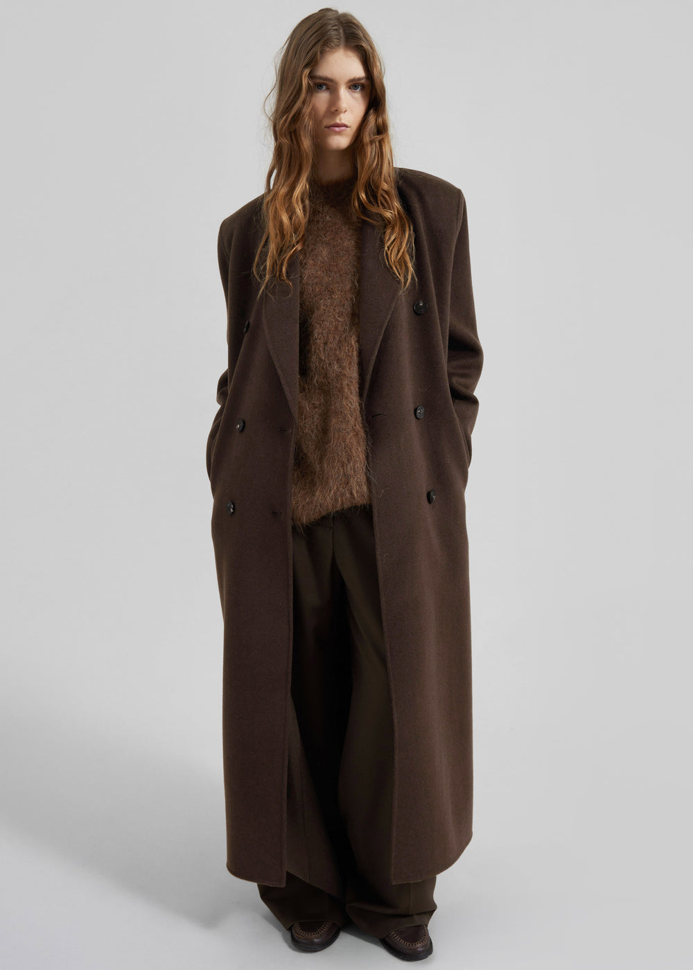 Gaia Double-Breasted Coat - Dark Brown