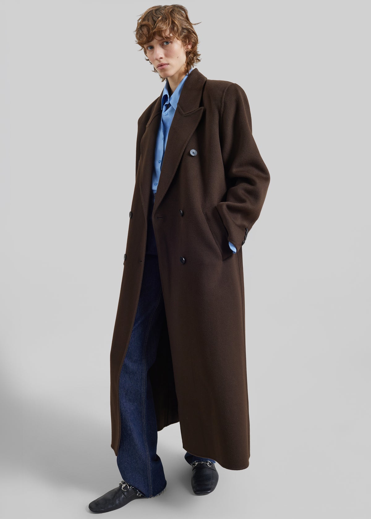 Gaia Double-Breasted Coat - Dark Brown