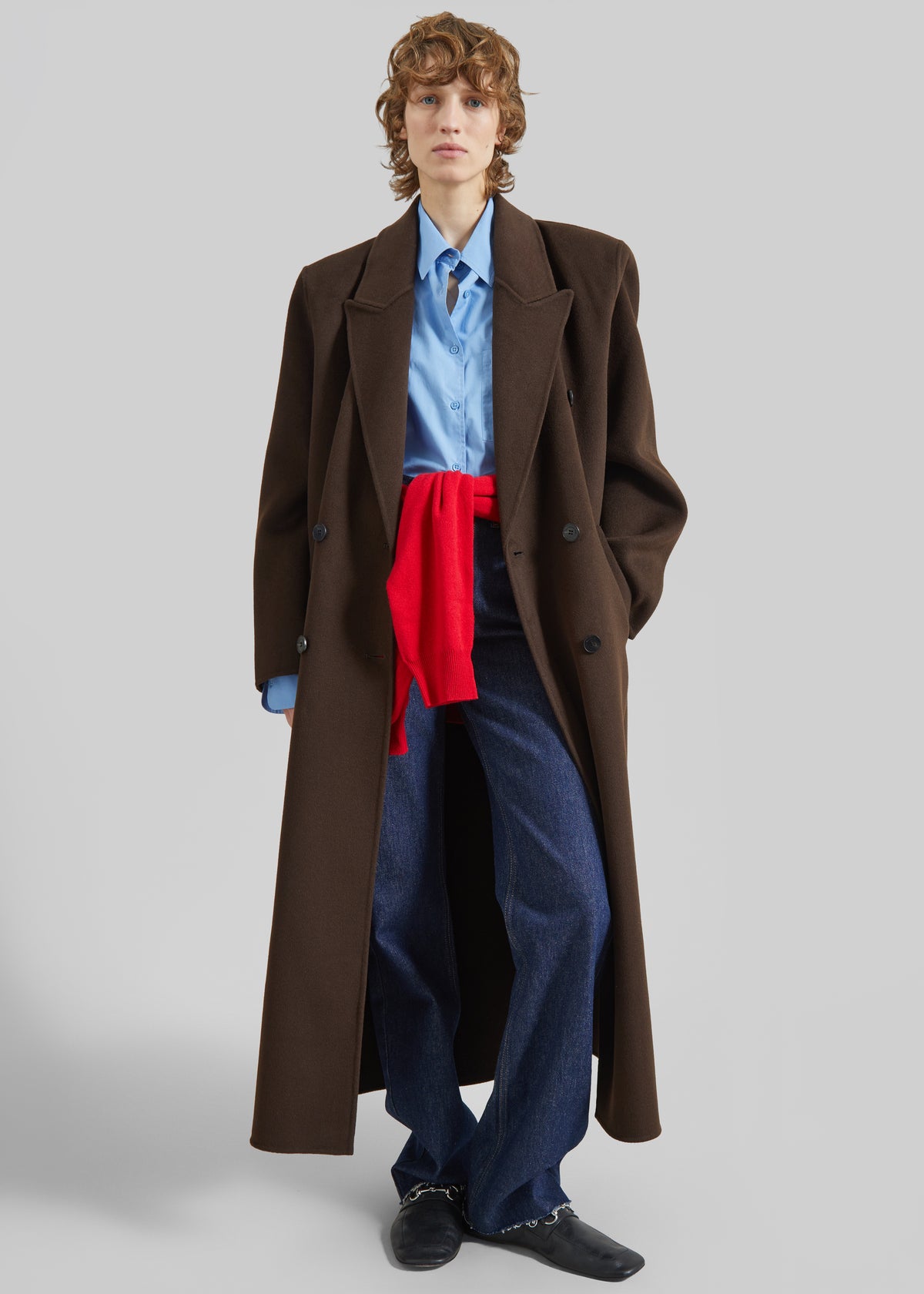 Shop the look image for Gaia Double-Breasted Coat - Dark Brown