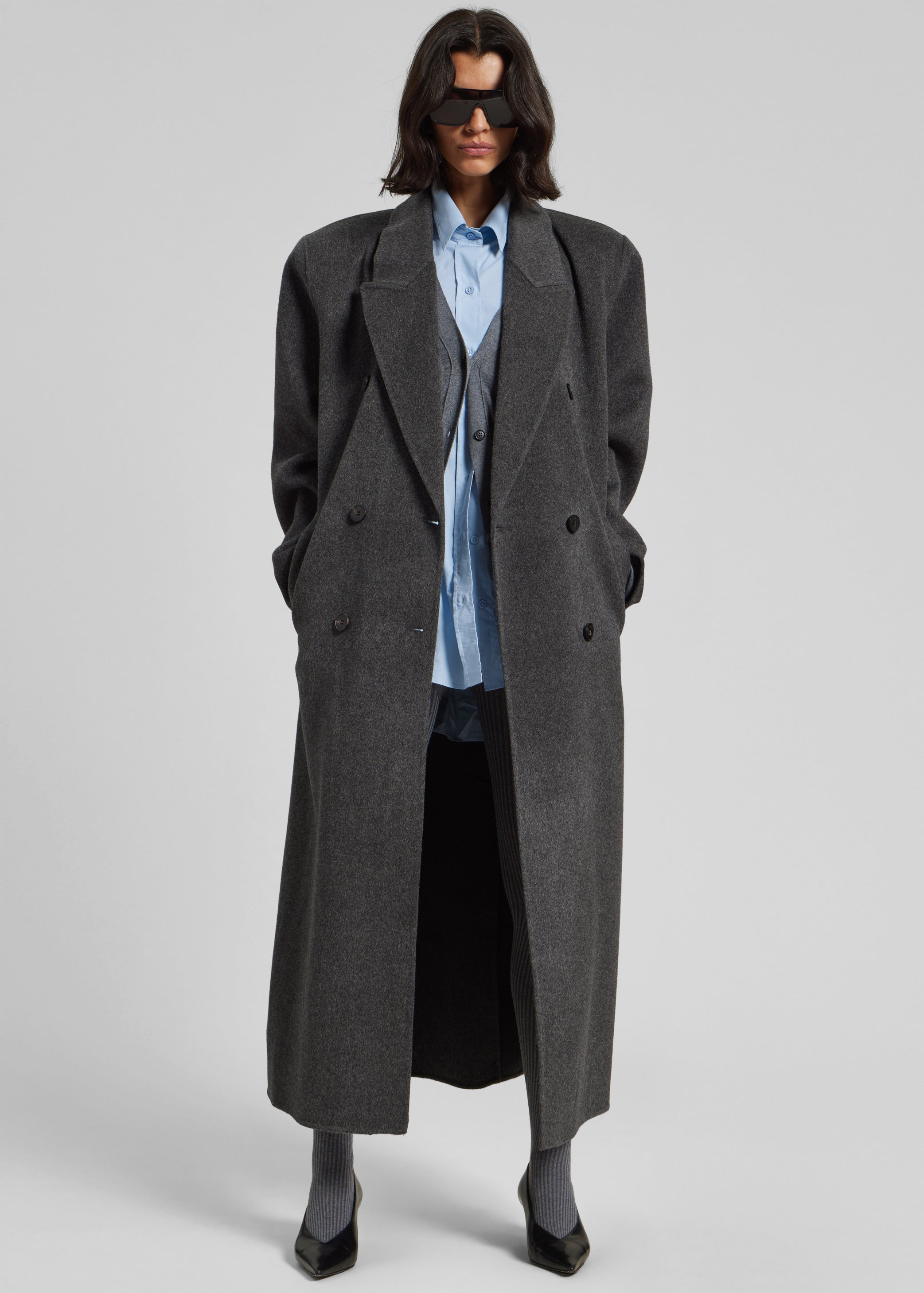Shop the look image for Gaia Double Breasted Coat - Dark Grey Melange